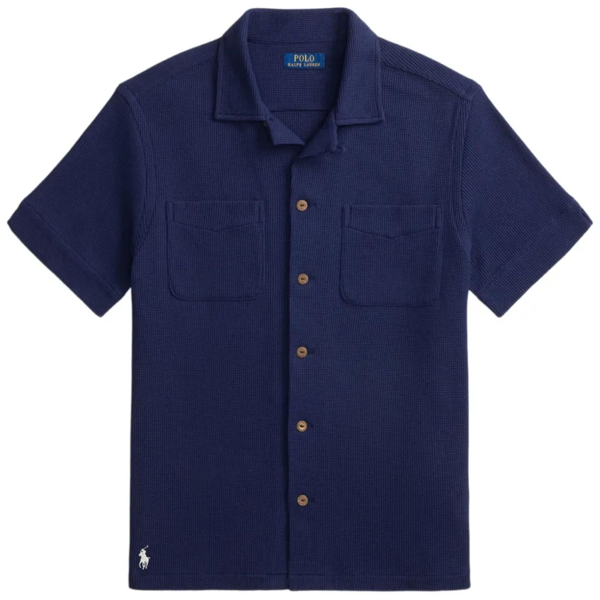 Polo Ralph Lauren Waffle Knit Camp Collar Shirt - Navy – Stuarts