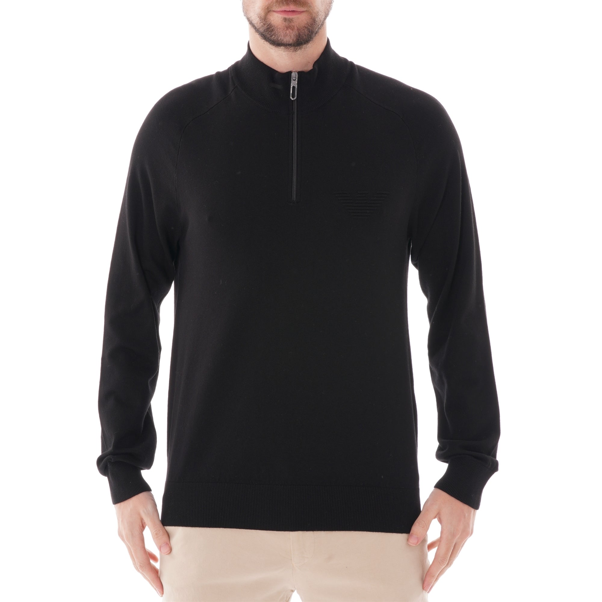 Emporio Armani Quarter-Zip Knit Sweater - Black – Stuarts London