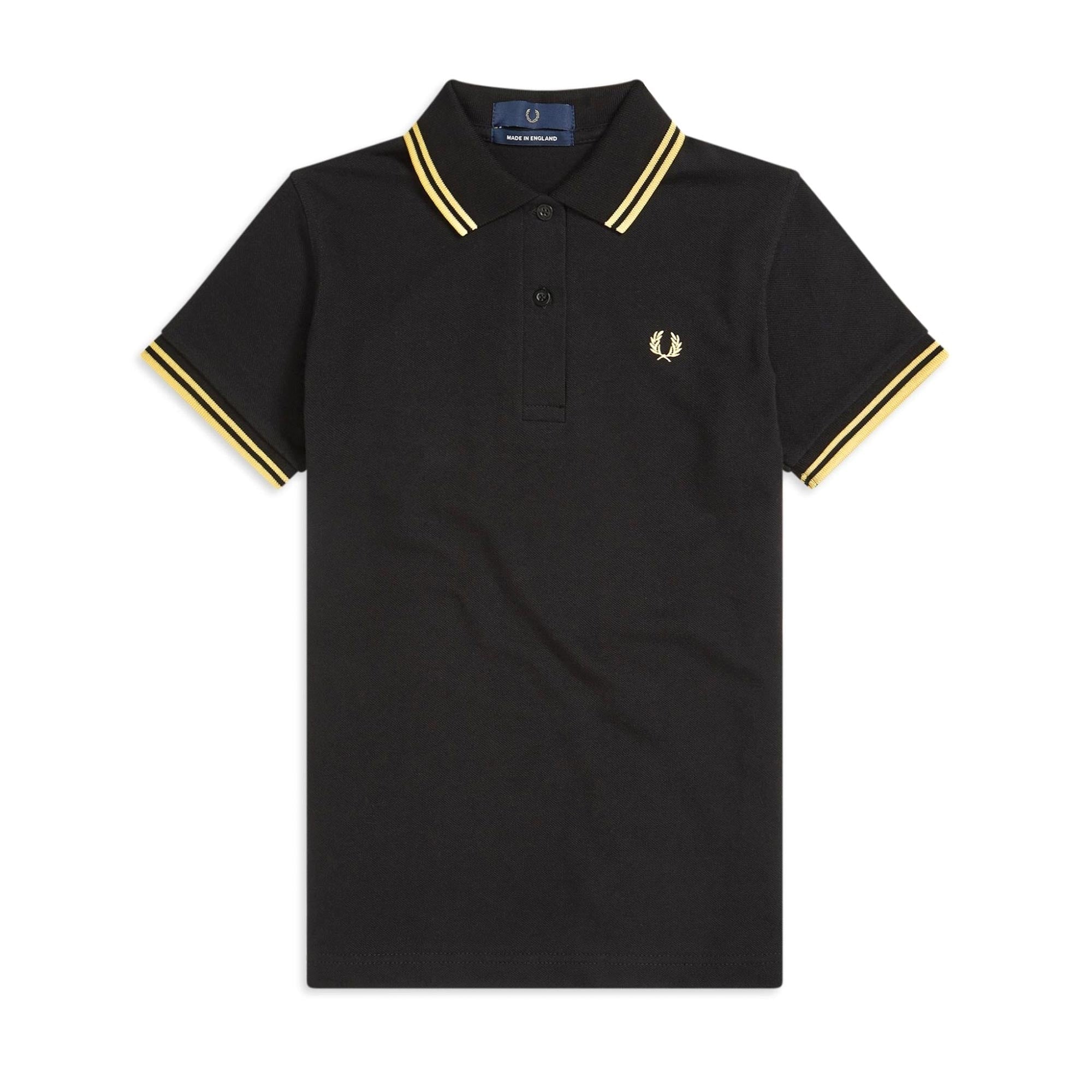 【FRED PERRY】Black/Yellow Women's UK12 Fred Perry Womens Twin Tipped Polo Shirt - Black/Champ – Stuarts