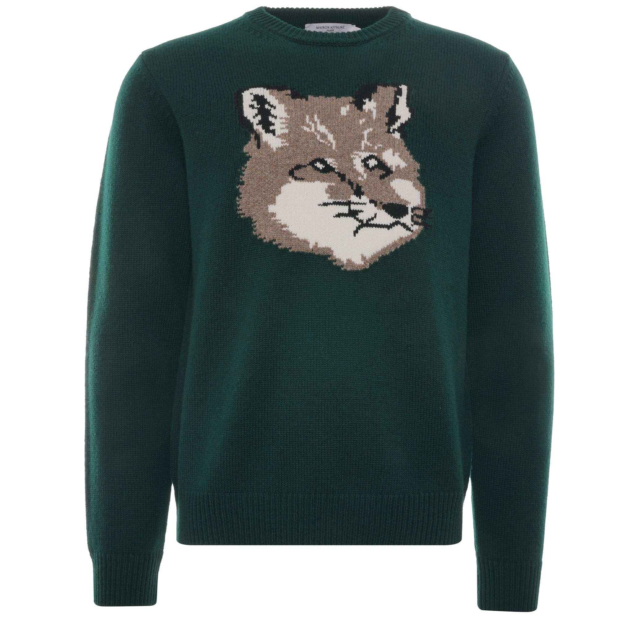 Maison Kitsune Big Fox Head Lambswool Jumper - Dark Green