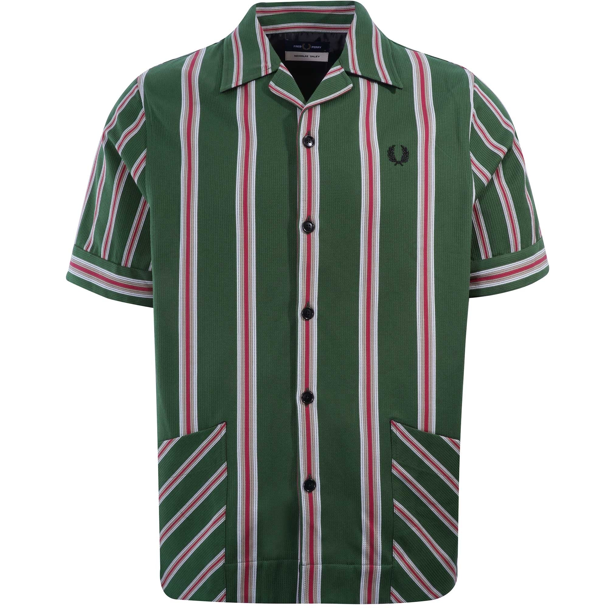 Fred Perry X Nicholas Daley Vertical Stripe Shirt - Kelp Green 
