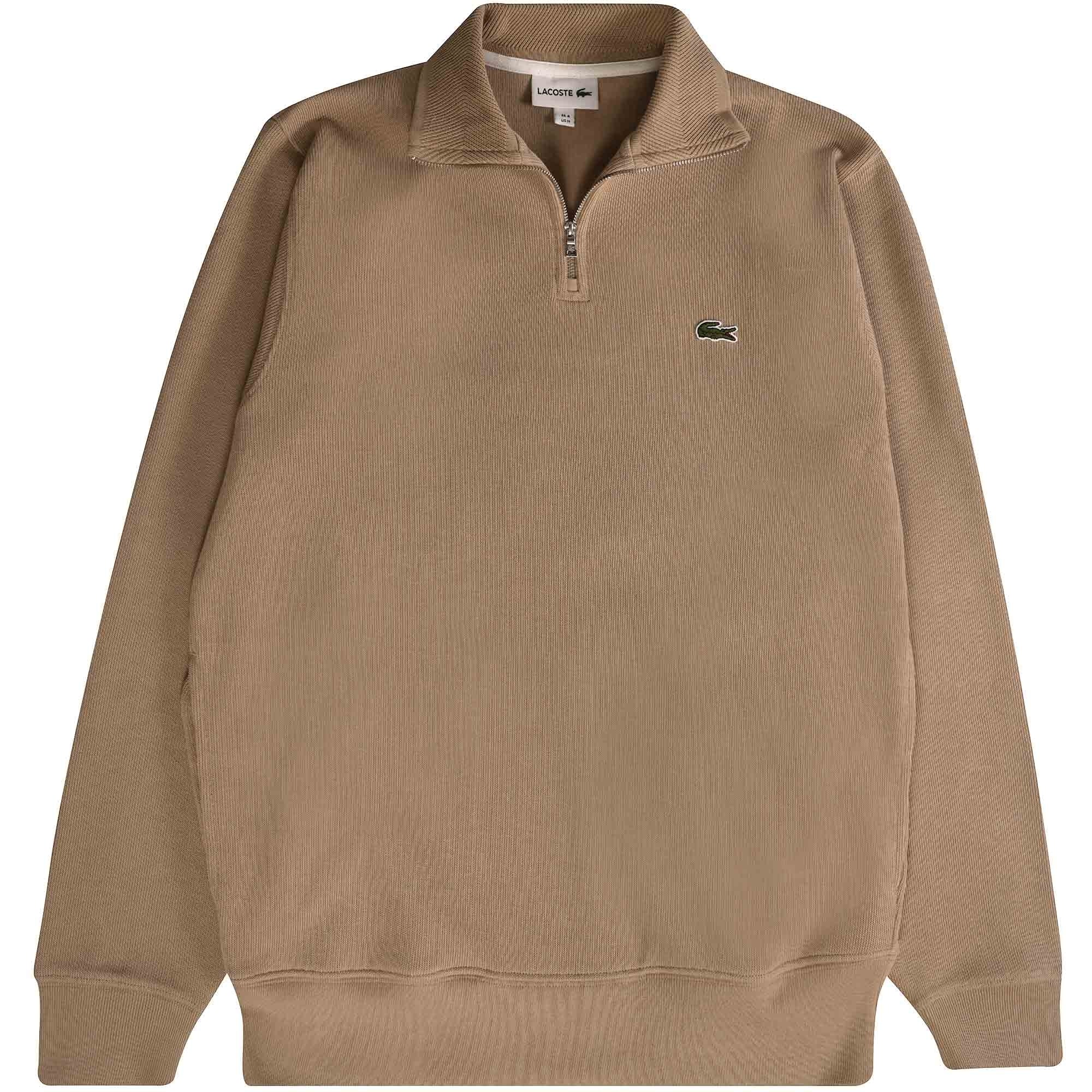 Lacoste Zippered Stand Up Collar Sweatshirt - Beige – Stuarts London