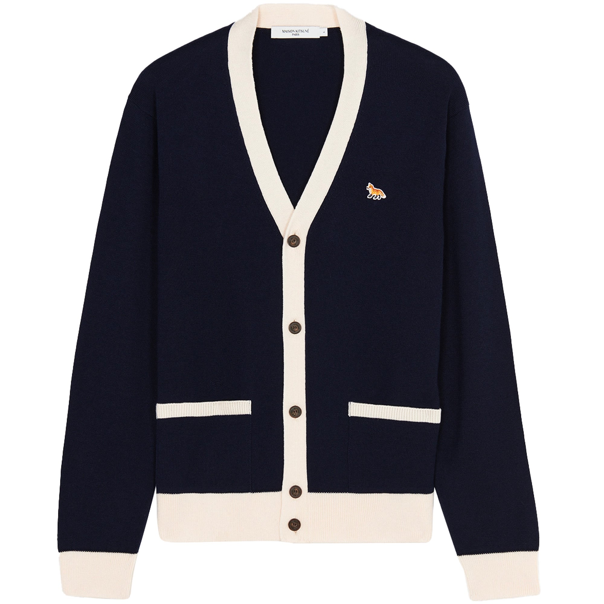 Maison Kitsune Baby Fox Patch Bi-Colour Classic Cardigan - Navy