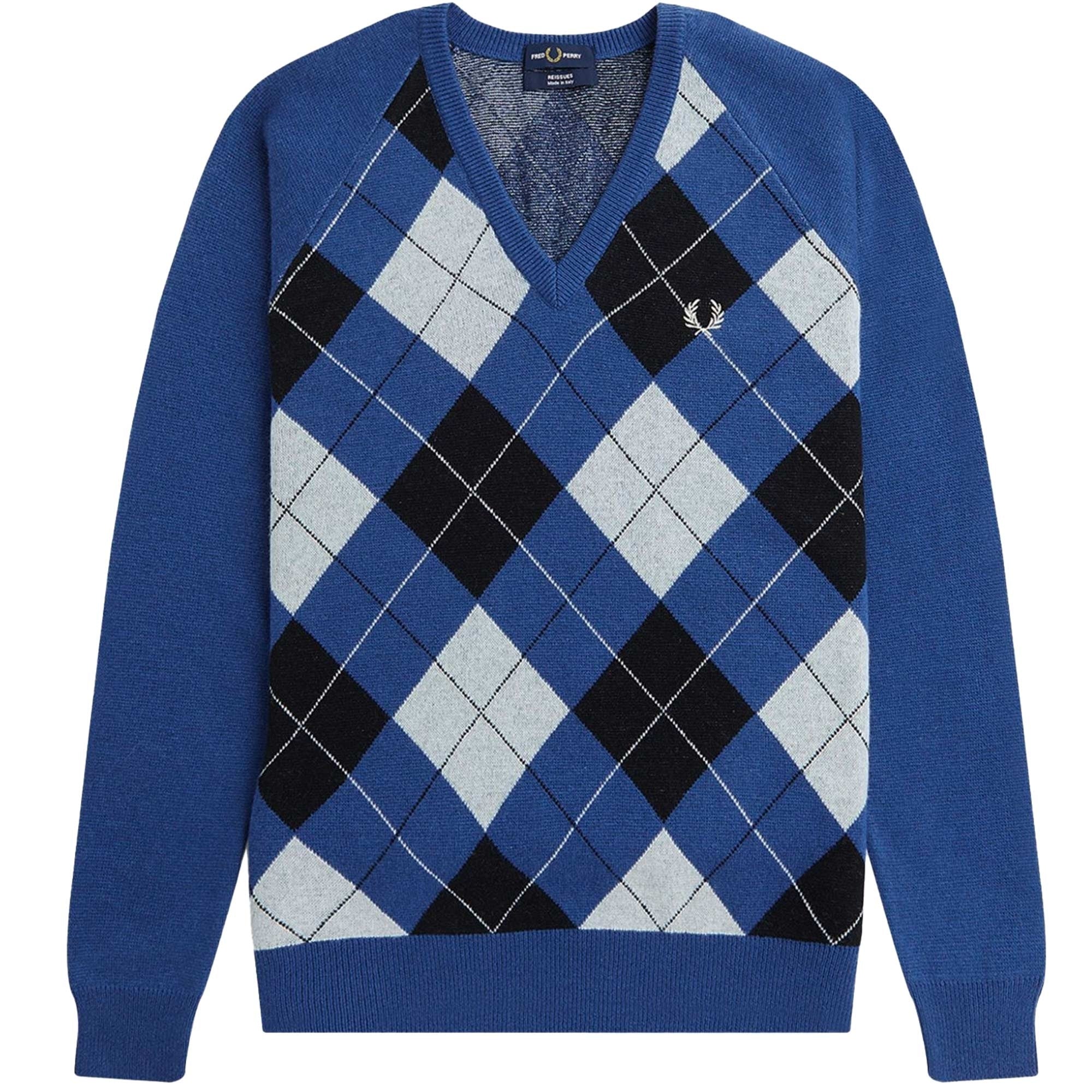 Fred Perry Reissues Lambswool Argyle V-Neck Jumper - Colbalt 