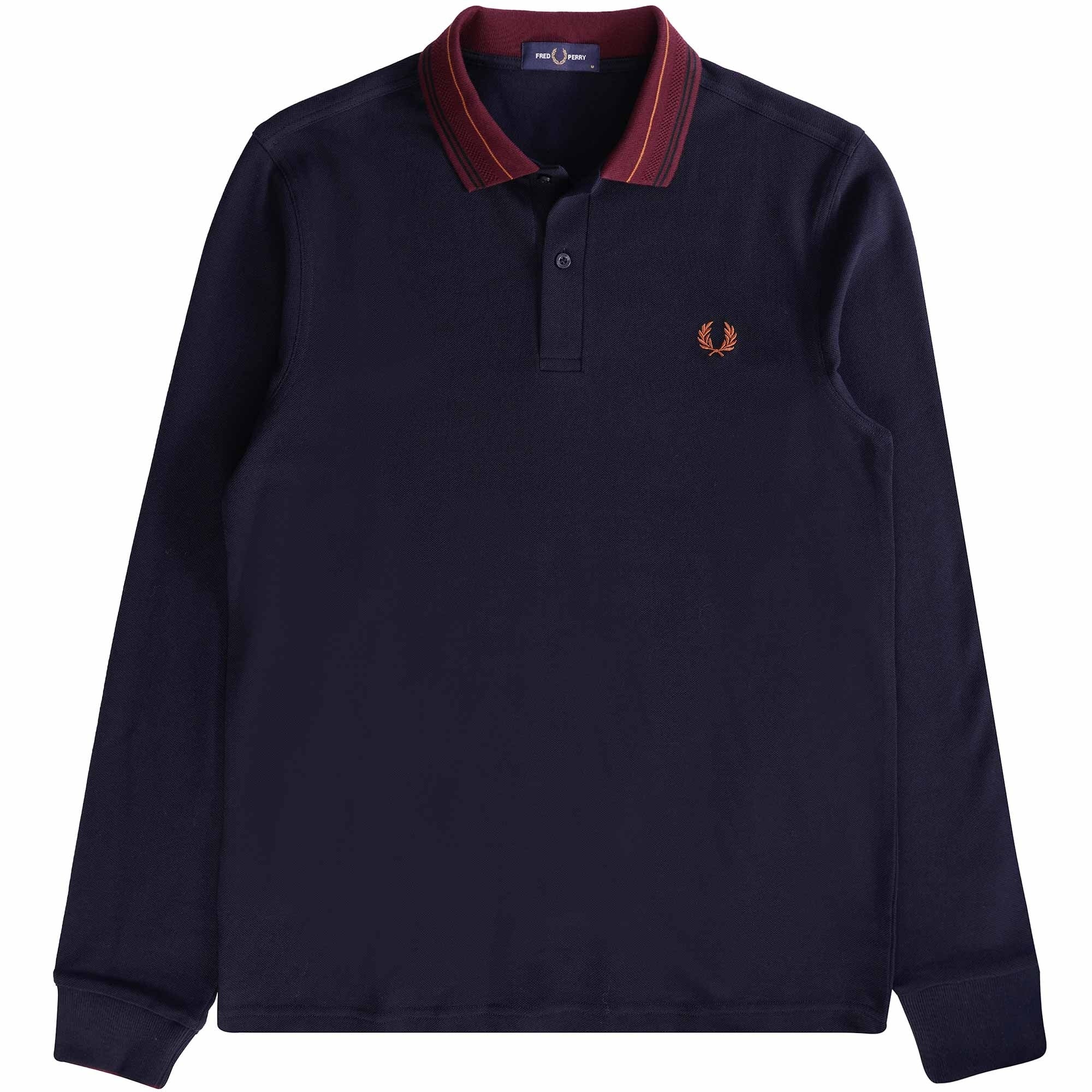 Fred Perry M4 Striped Collar Long Sleeve Polo Shirt - Navy