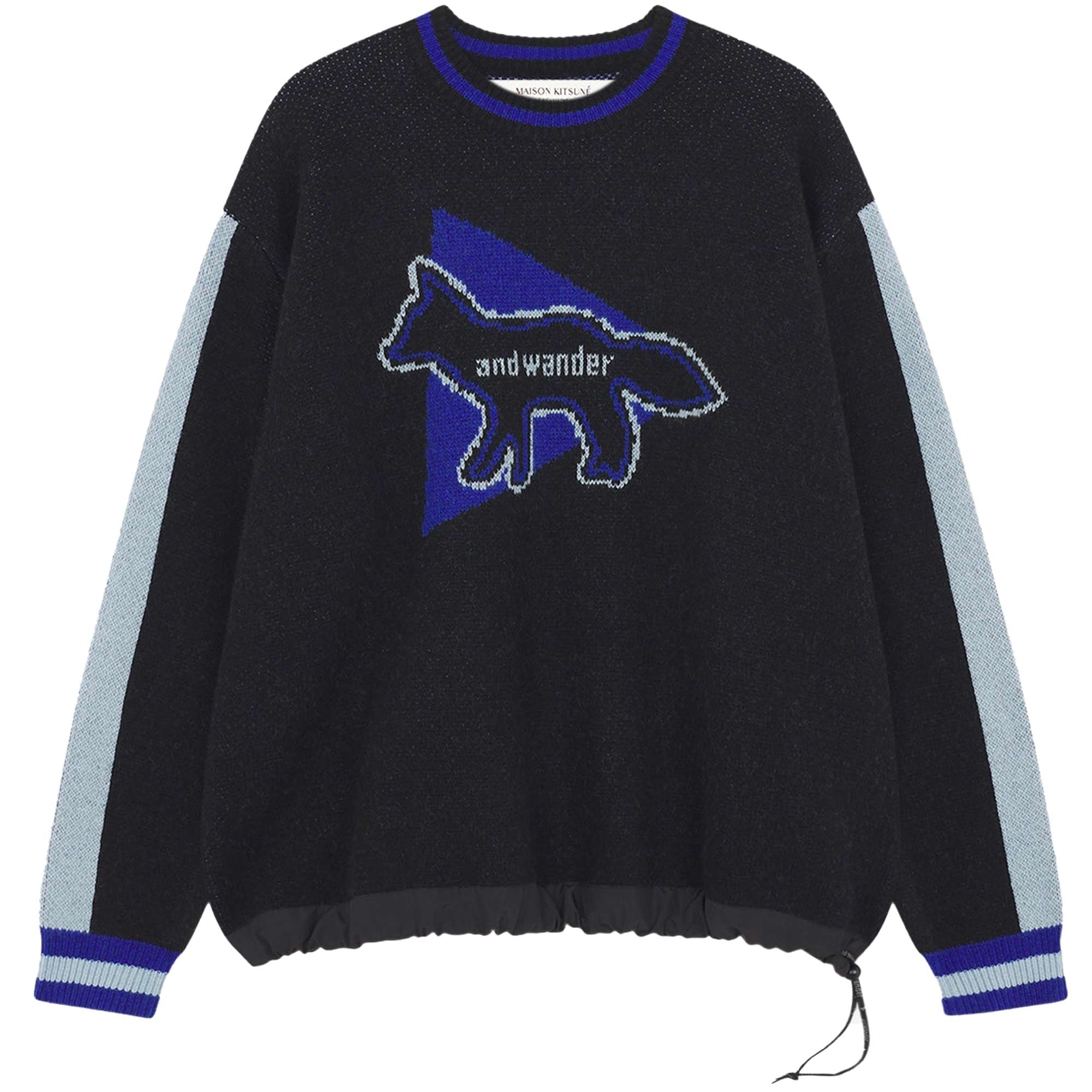 And Wander x Maison KitsunŽ Knit Pullover Jumper - Black – Stuarts