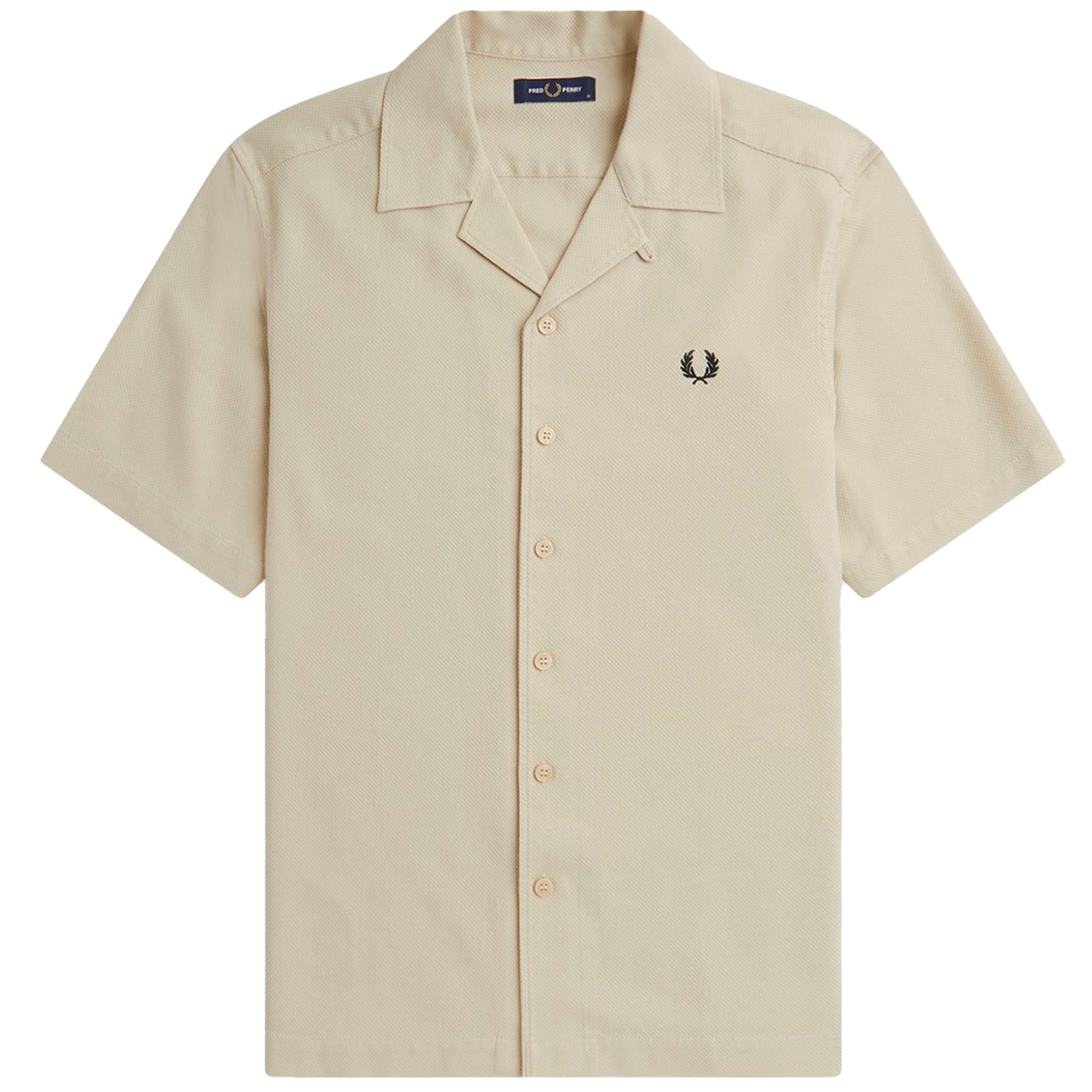 Fred Perry M7774 Pique Texture Revere Collar Shirt - Oatmeal
