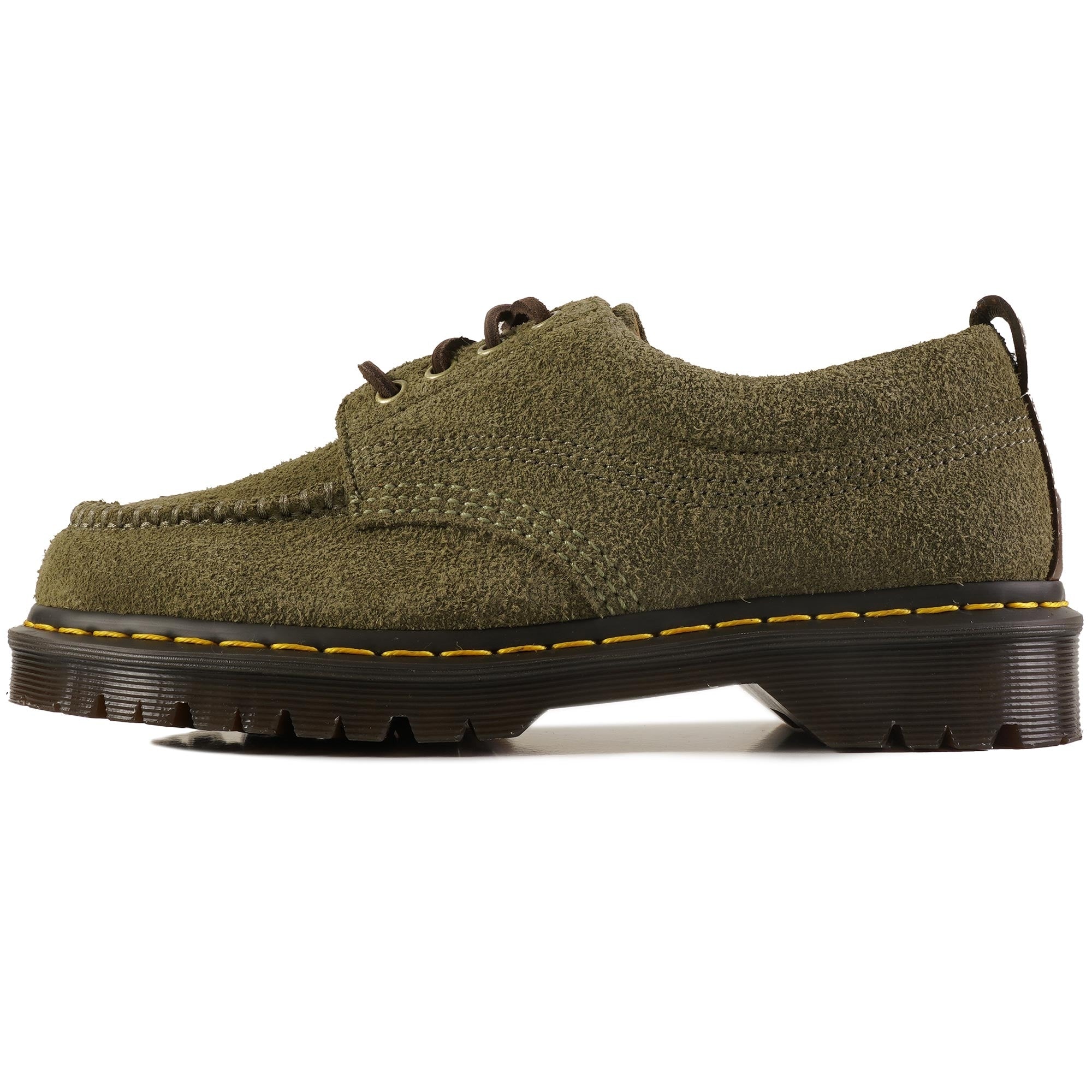 Dr. Martens Lowell 4-Eye Moc Toe Shoe - Olive Suede – Stuarts London