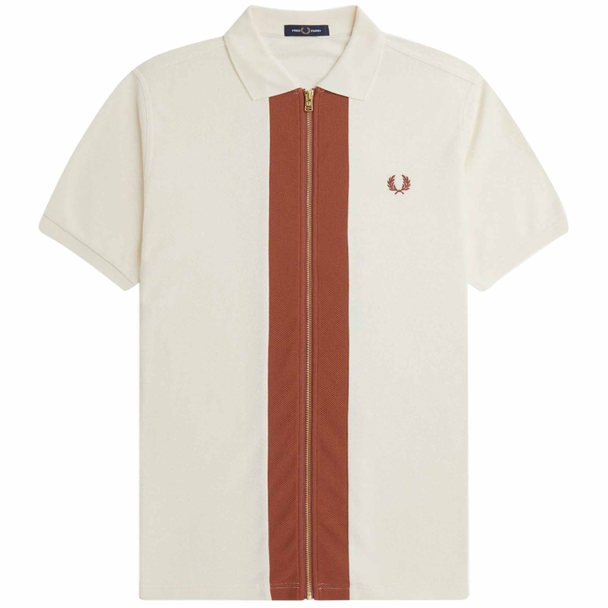Fred Perry Textured Zip Neck Polo Shirt - Light Ecru – Stuarts London