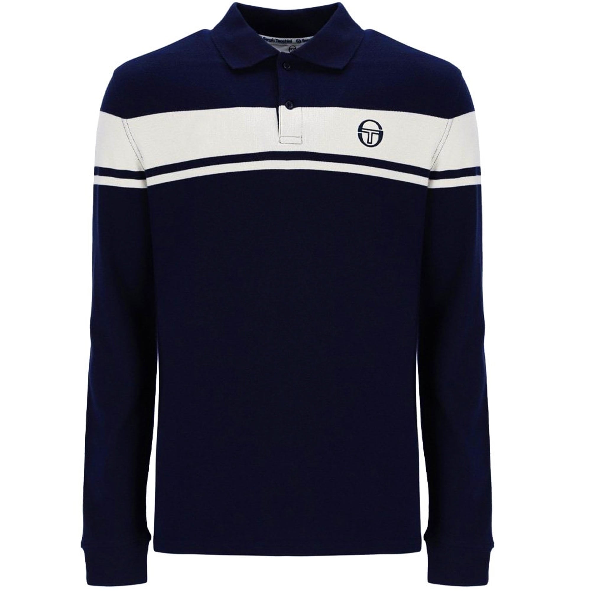 Sergio Tacchini ポロシャツ L 青系ストライプ Sergio Tacchini Young Line Long Sleeve Polo Shirt - Maritime Blue