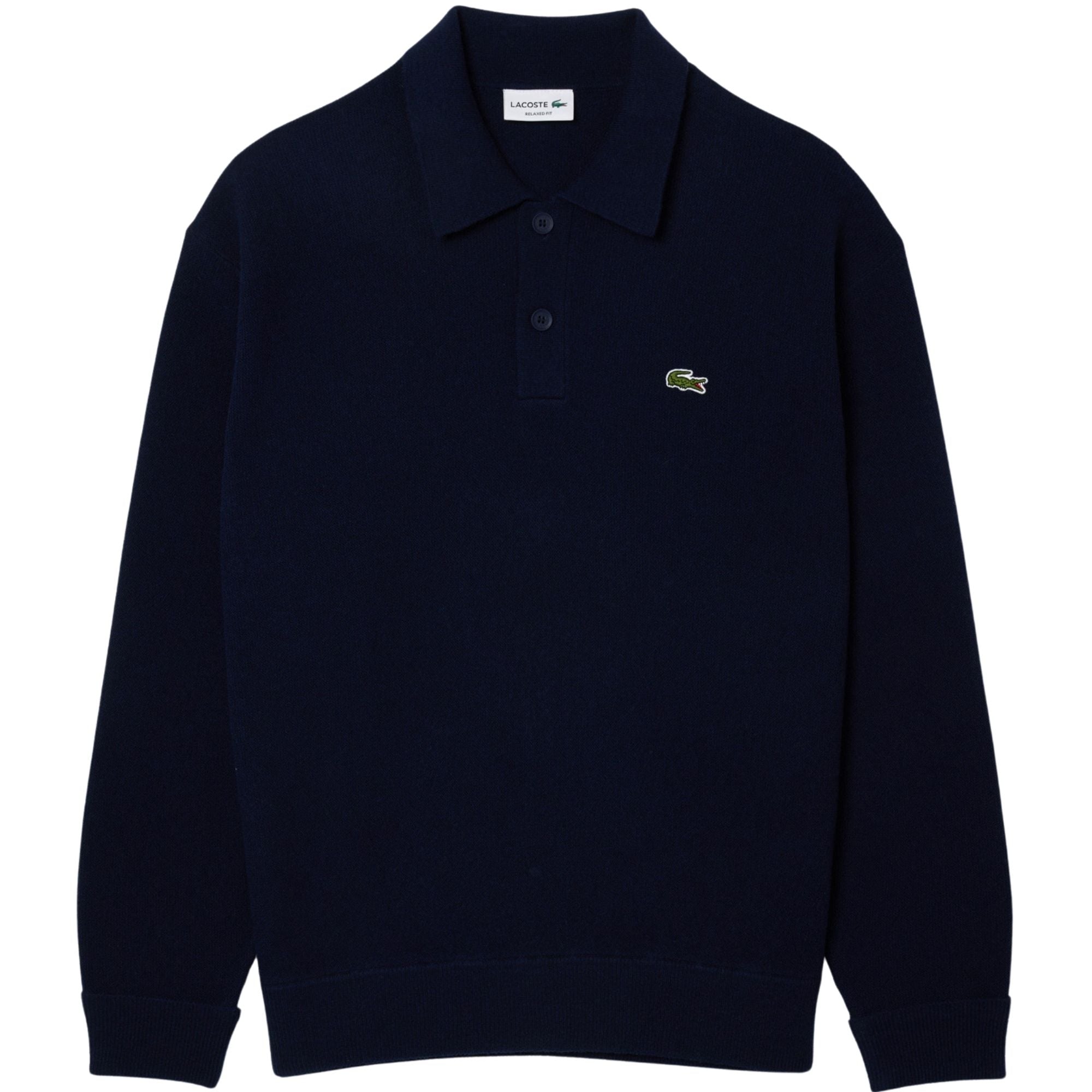 Lacoste Relaxed Fit Carded Wool Polo Sweater - Navy – Stuarts London