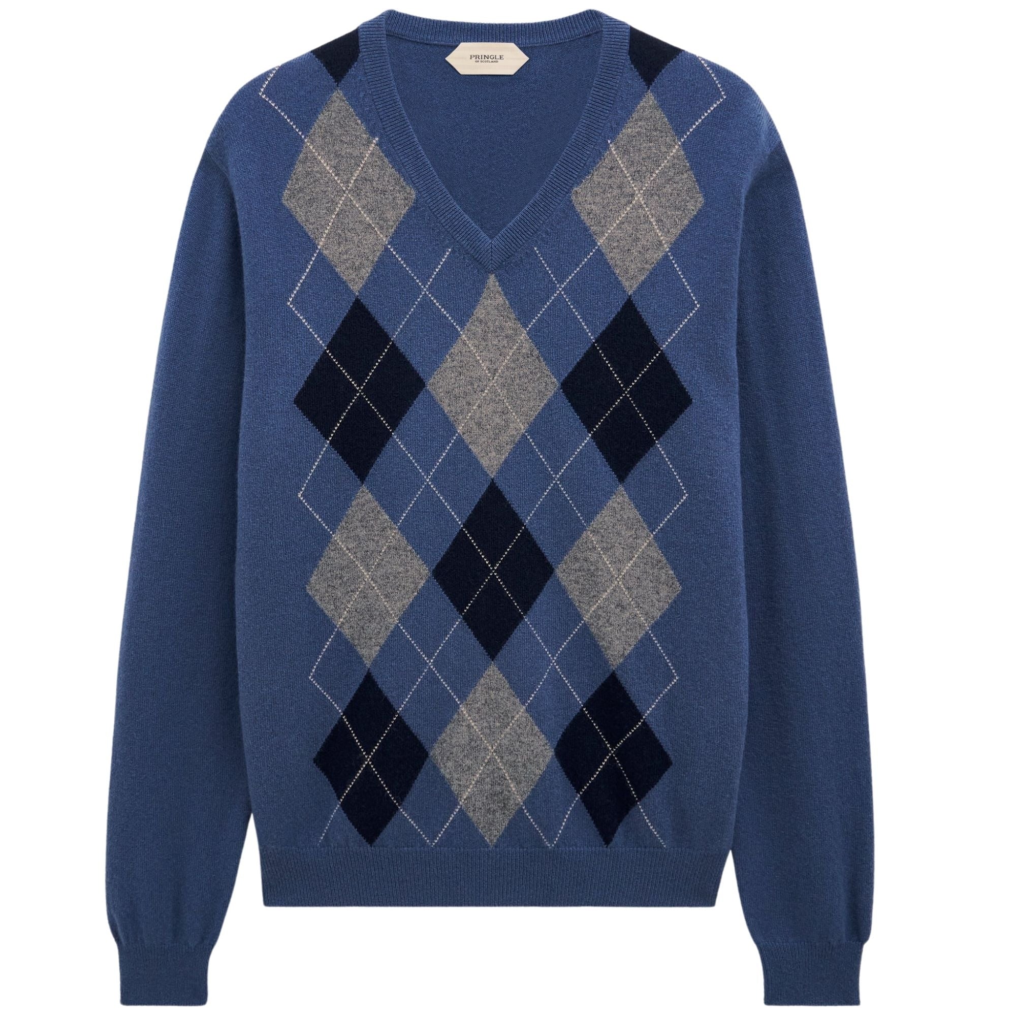 Pringle of Scotland V-neck Cashmere Argyle Jumper - Blue – Stuarts 