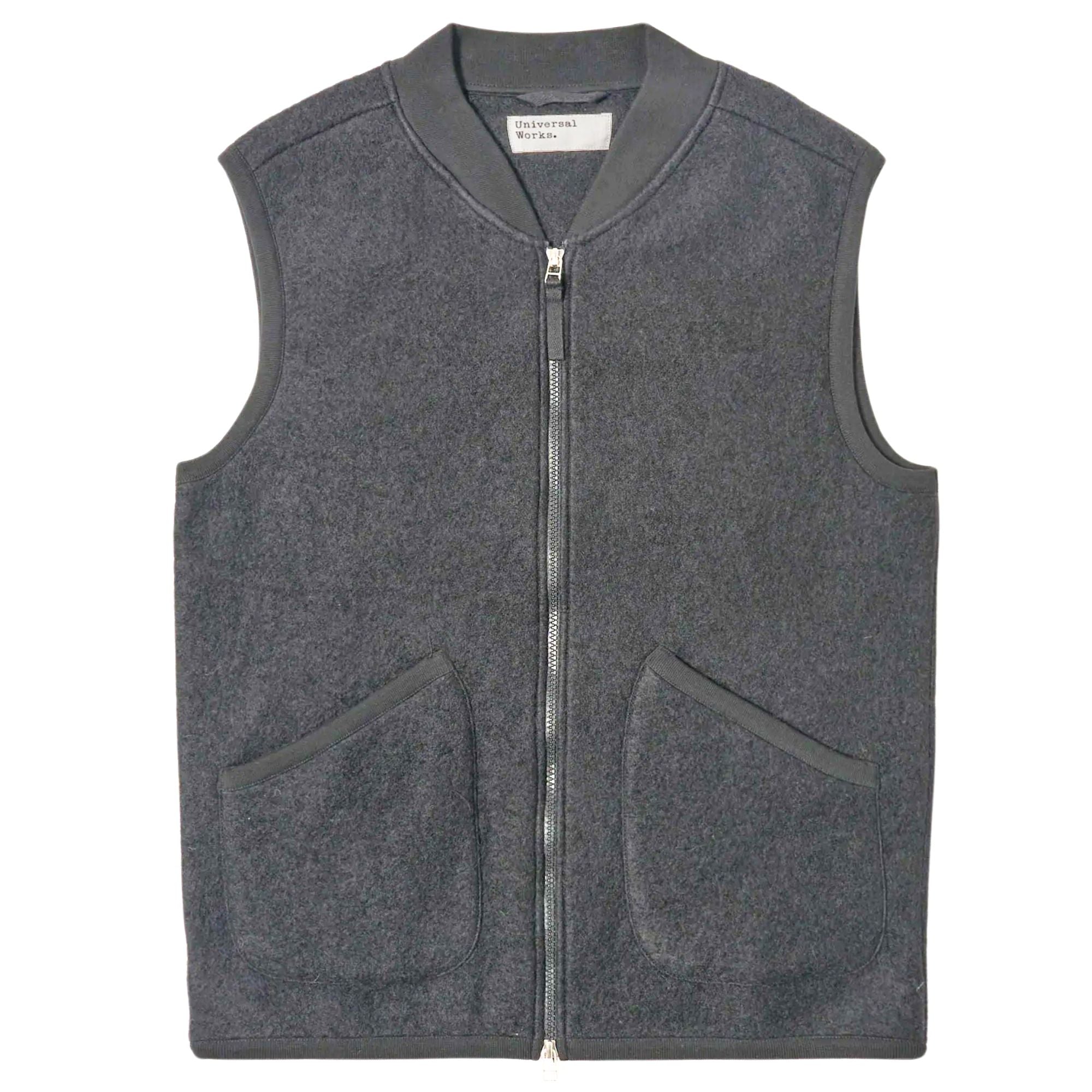 Universal Works Zip Waistcoat Wool Fleece - Grey Marl 00015-GRY