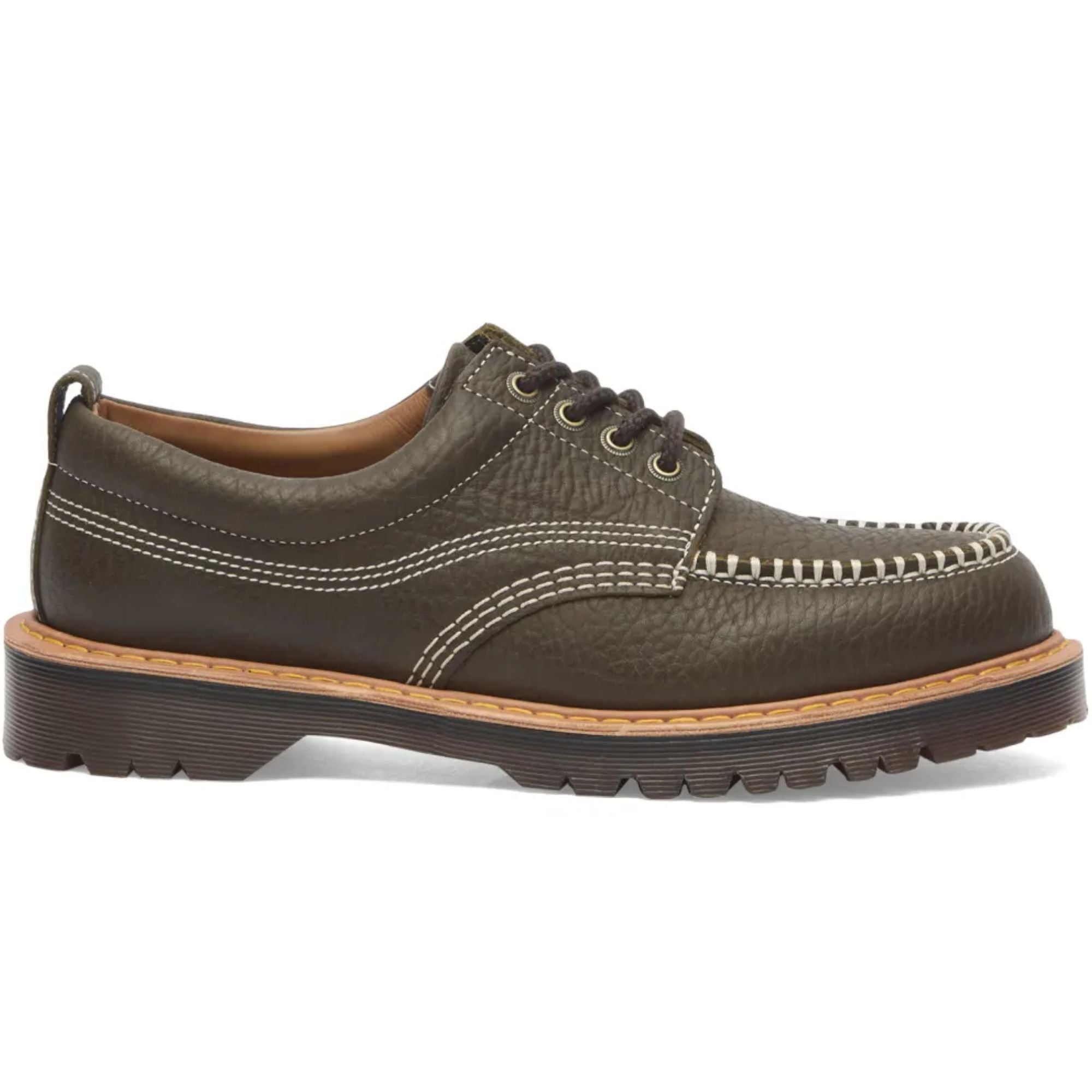 Dr. Martens Lowell Wild Grain Leather Moc Toe - Olive – Stuarts London