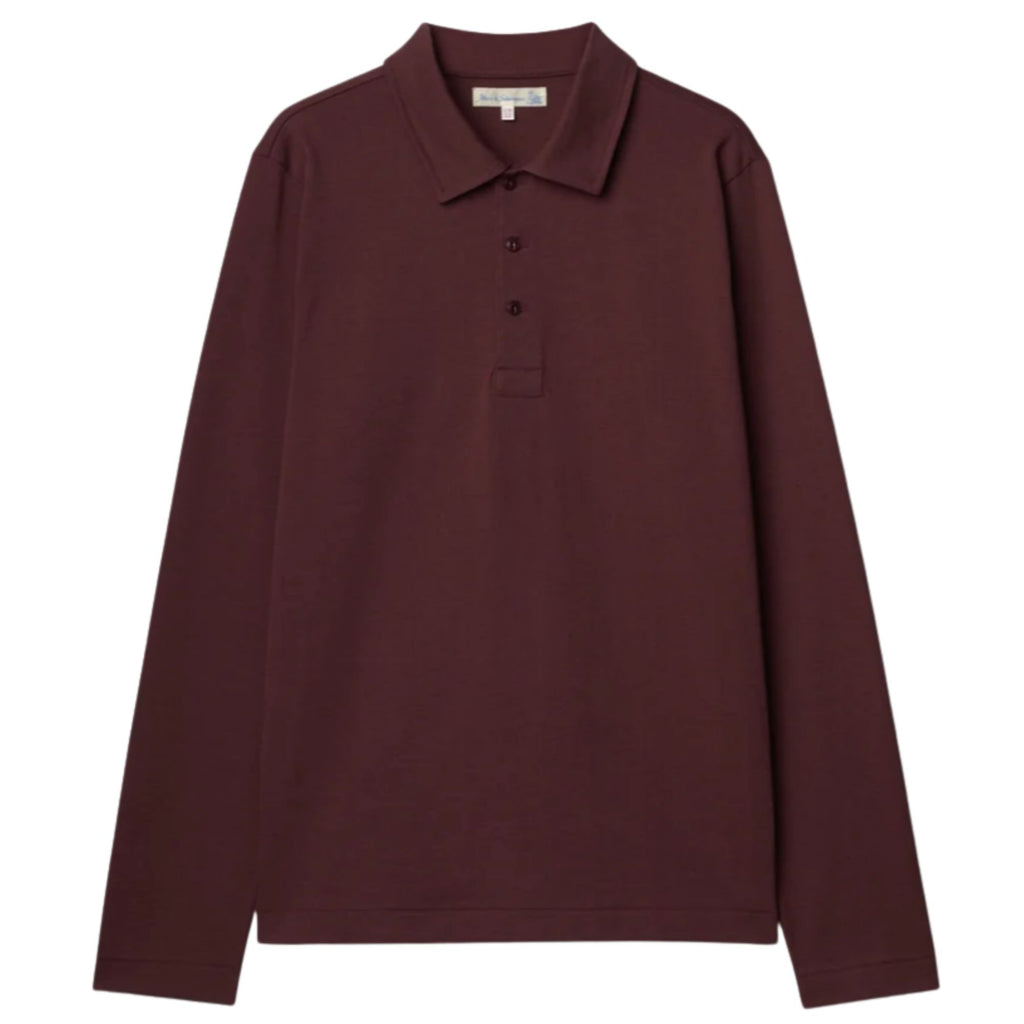 Merz b Schwanen 2MPOLO01LS Mid-Century Machine Refined Fit Polo Longsleeve - Burgundy