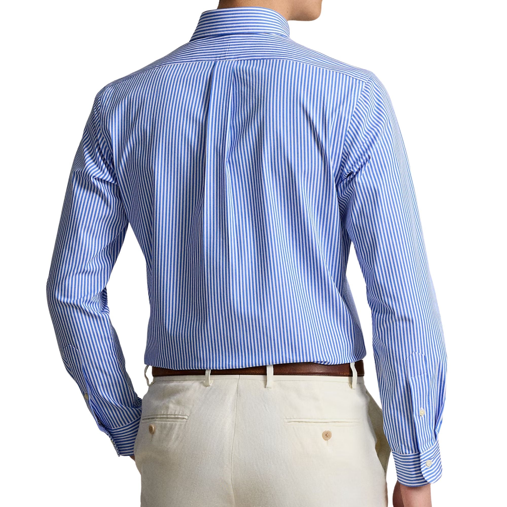Polo Ralph Lauren Custom Fit Striped Stretch Poplin Shirt - Light Blue/White