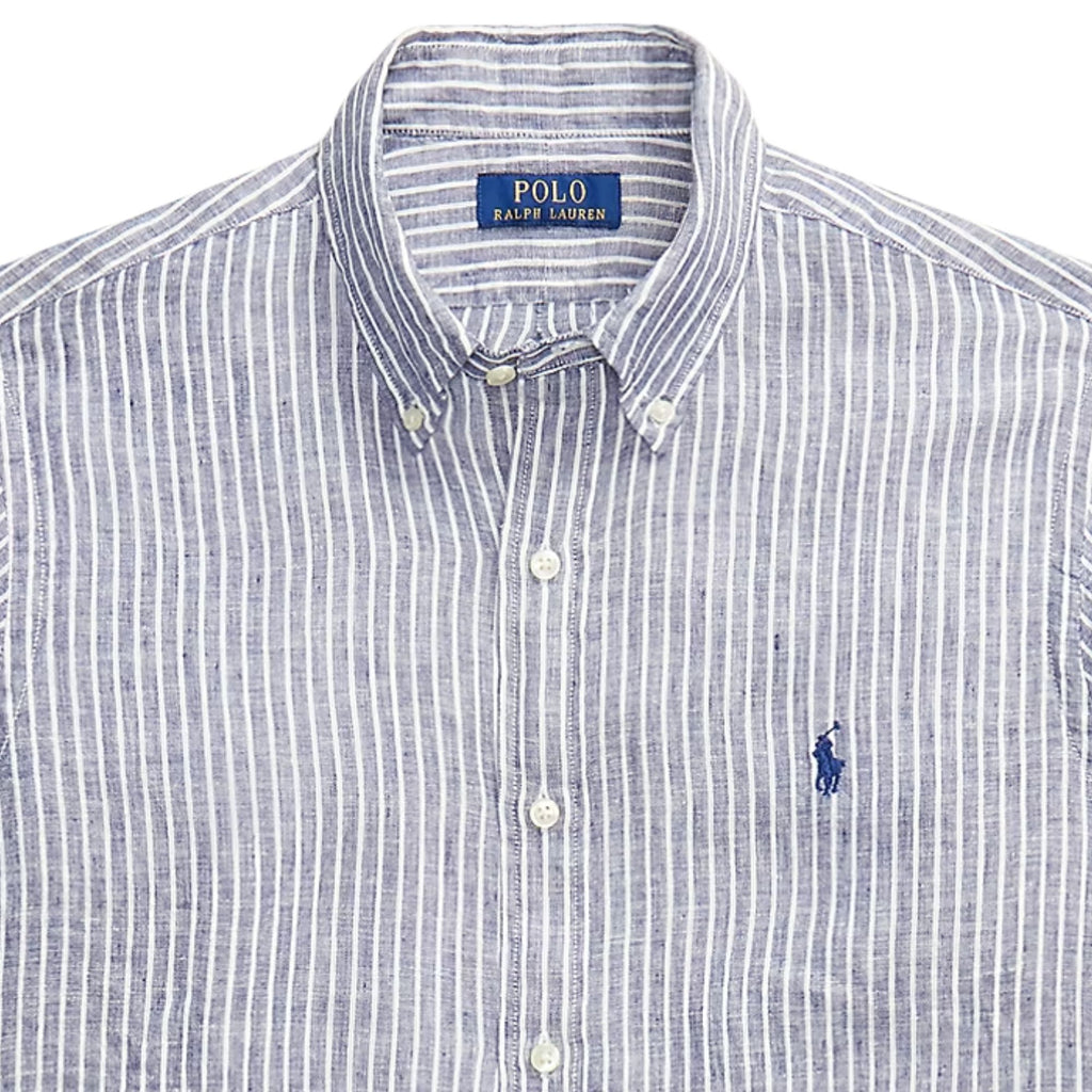 Polo Ralph Lauren Custom Fit Striped Linen Shirt - Blue/White