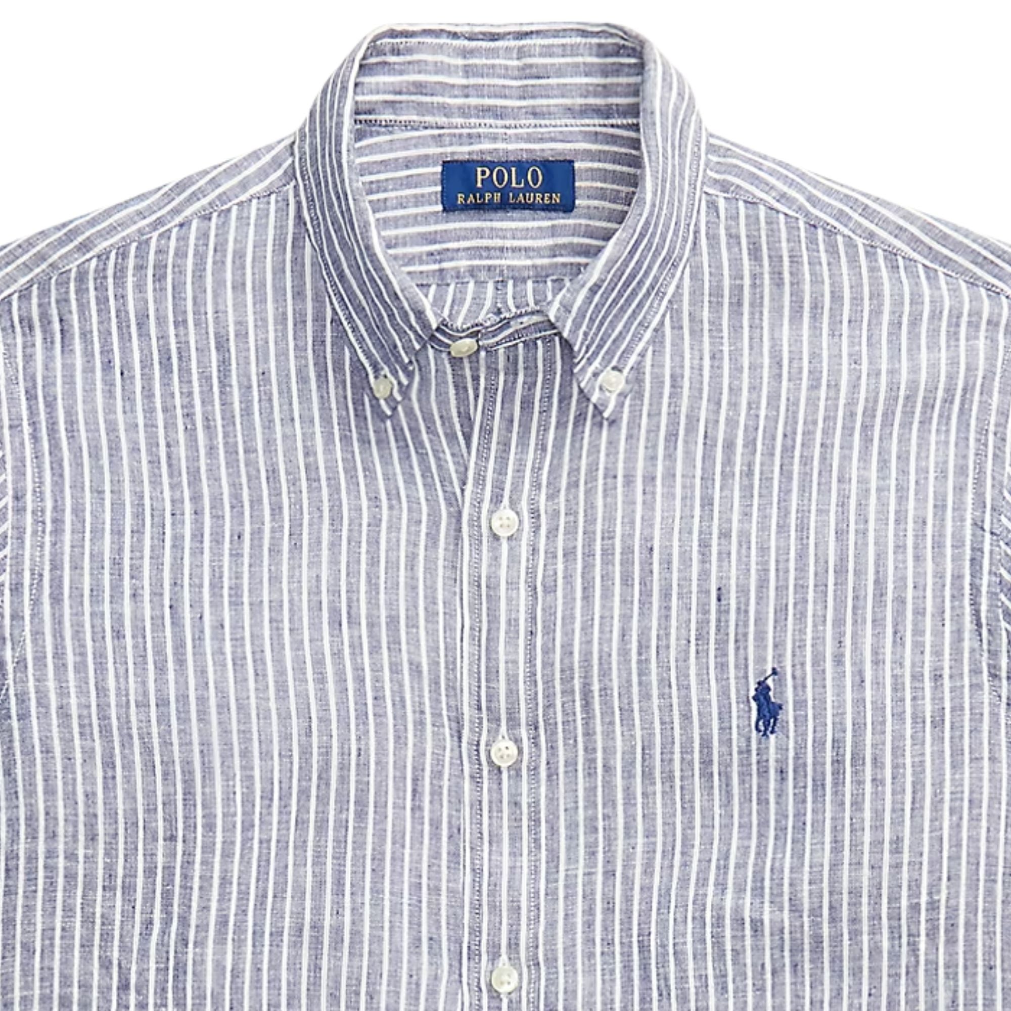 Custom Fit Striped Linen Shirt - Blue/White