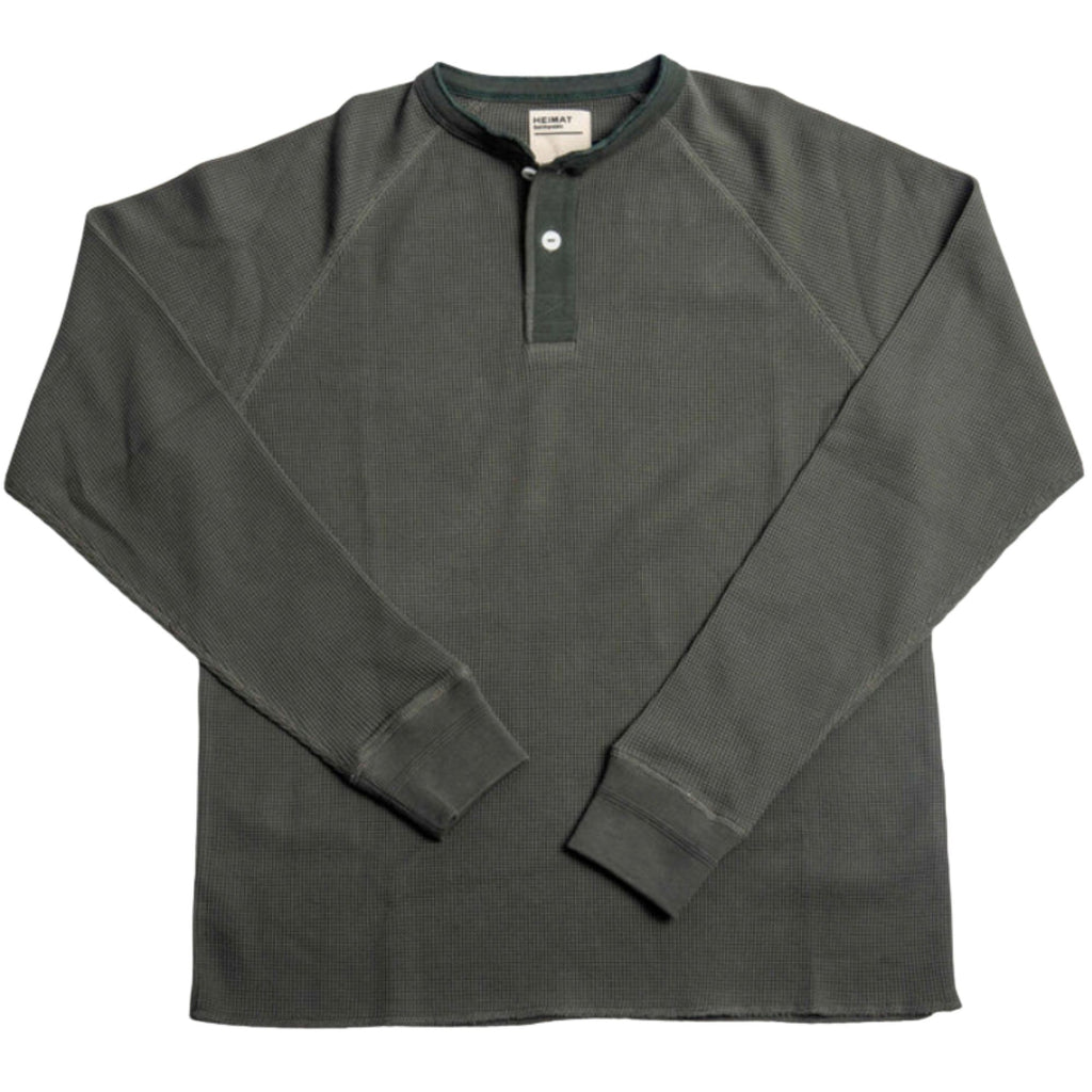Heimat Henley Cotton Waffle Henley Polo - Military Green