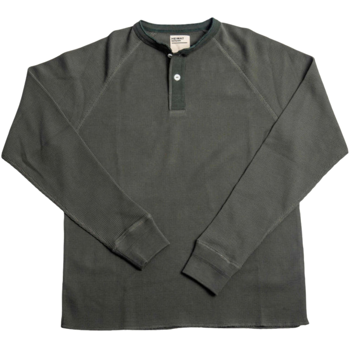 Heimat Henley Cotton Waffle Henley Polo - Military Green