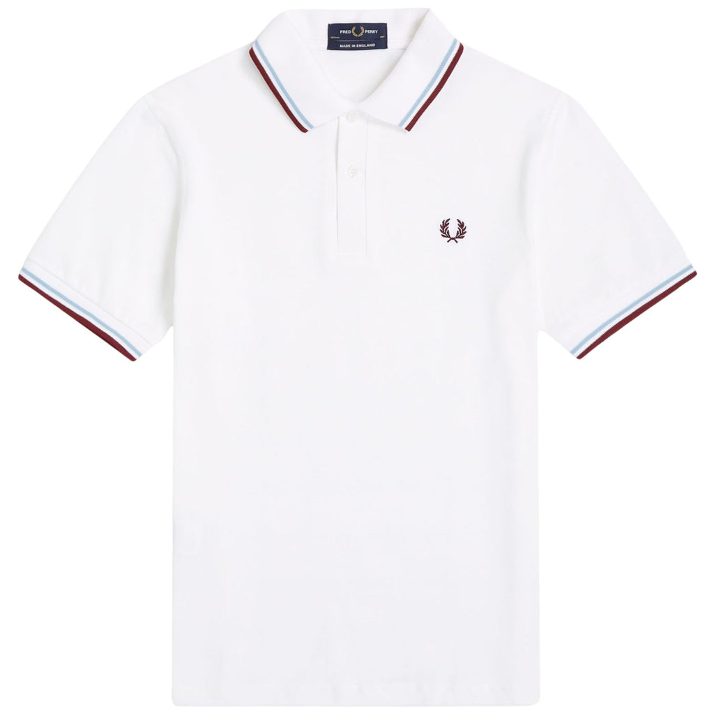 Fred Perry Reissues Made In England M12 Twin Tipped Polo - White/Ice/Maroon