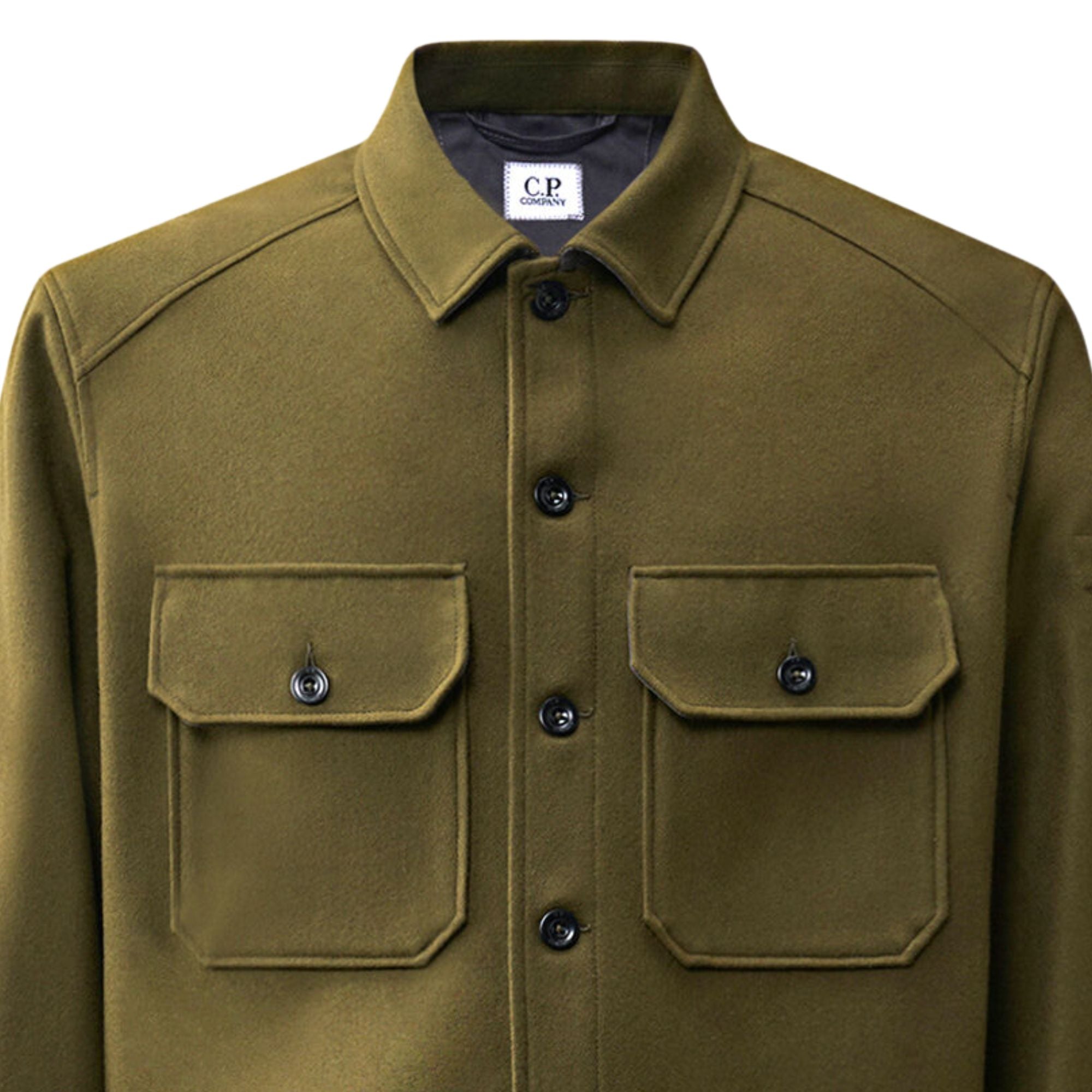 C.P Company Felted Wool Lens Button Overshirt - Ivy Green