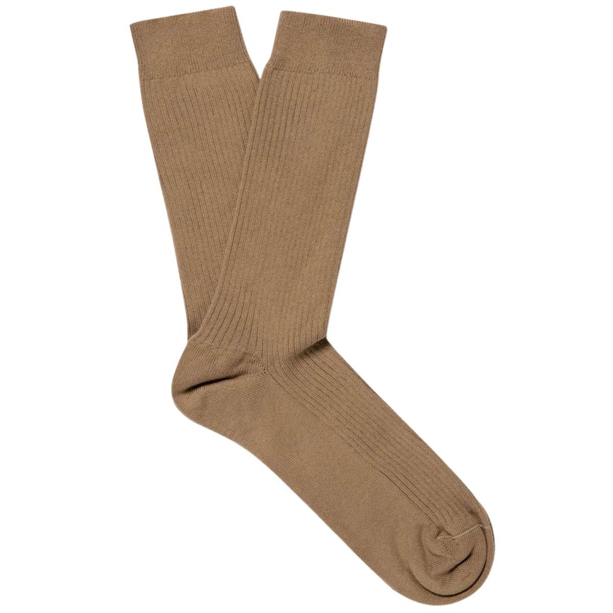 Sunspel Cotton Ribbed Socks - Dark Beige