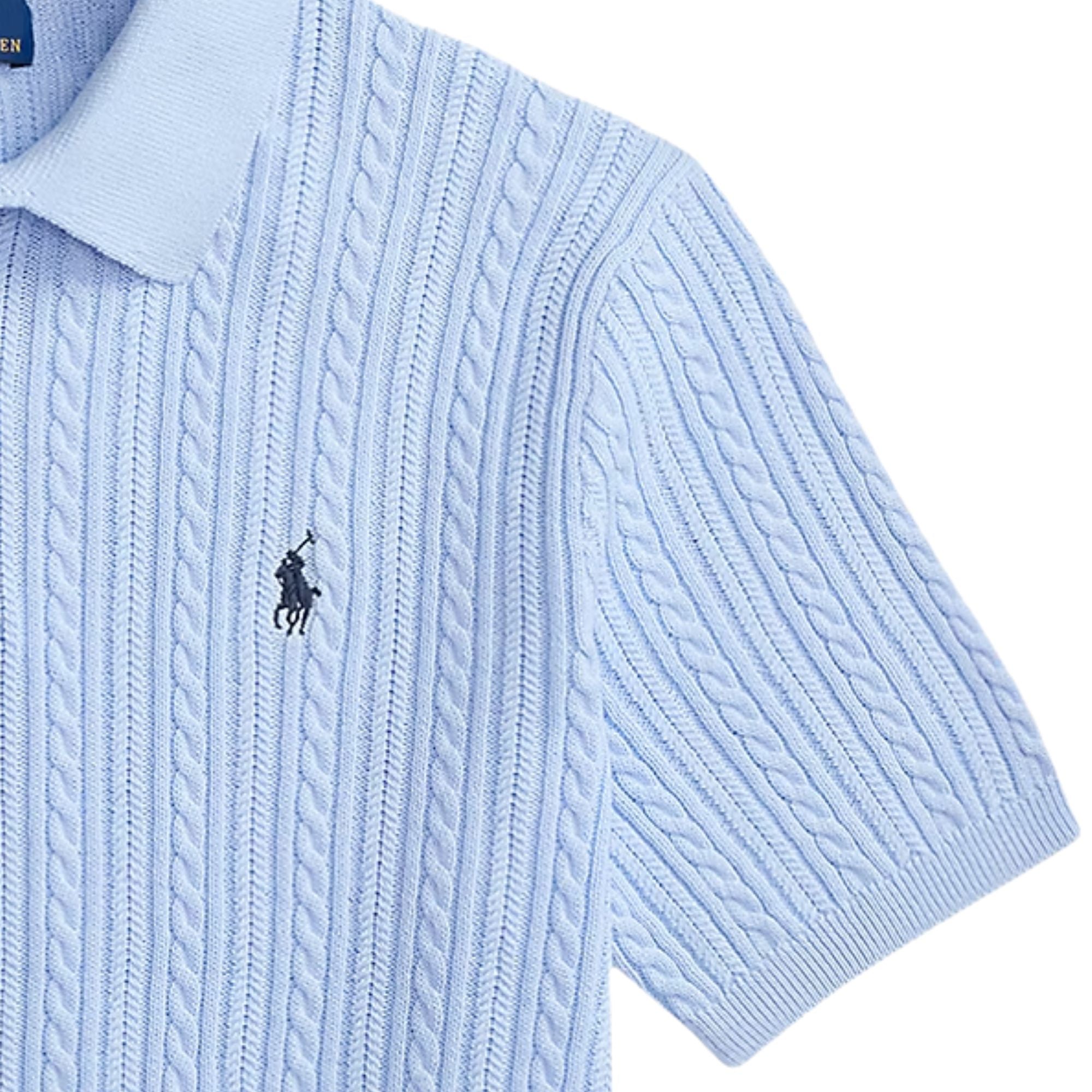 Polo Ralph Lauren Cable-Knit Cotton Polo-Collar Jumper - Office Blue