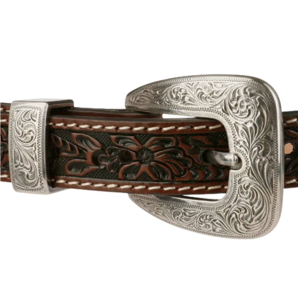 Stetson Hats Tooled Tapered Leather Belt - Brown