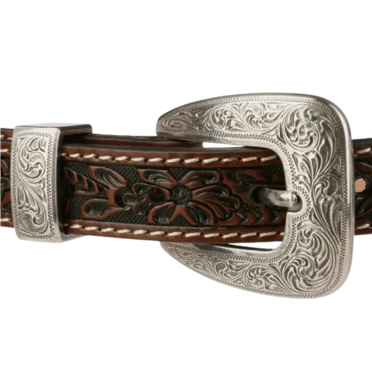 Stetson Hats Tooled Tapered Leather Belt - Brown