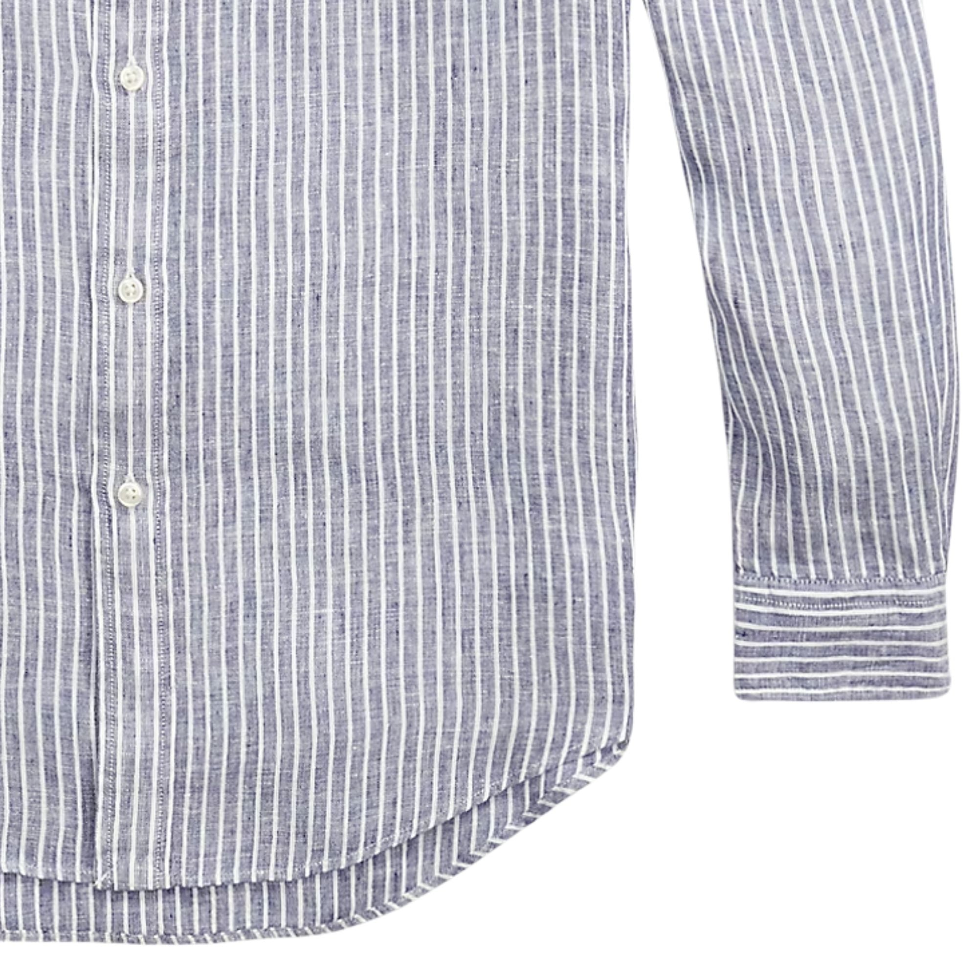 Custom Fit Striped Linen Shirt - Blue/White