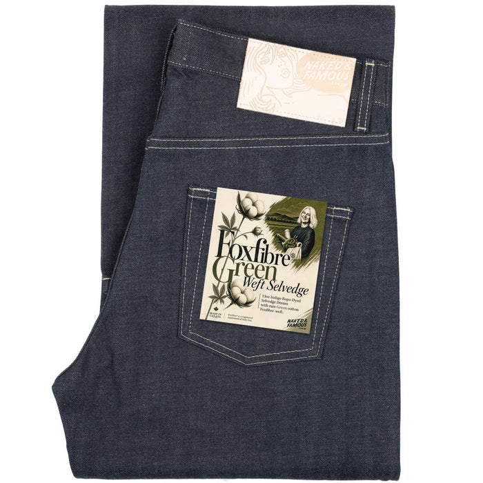 Naked and Famous Denim Strong Guy Fox Fibre Green Weft - Indigo