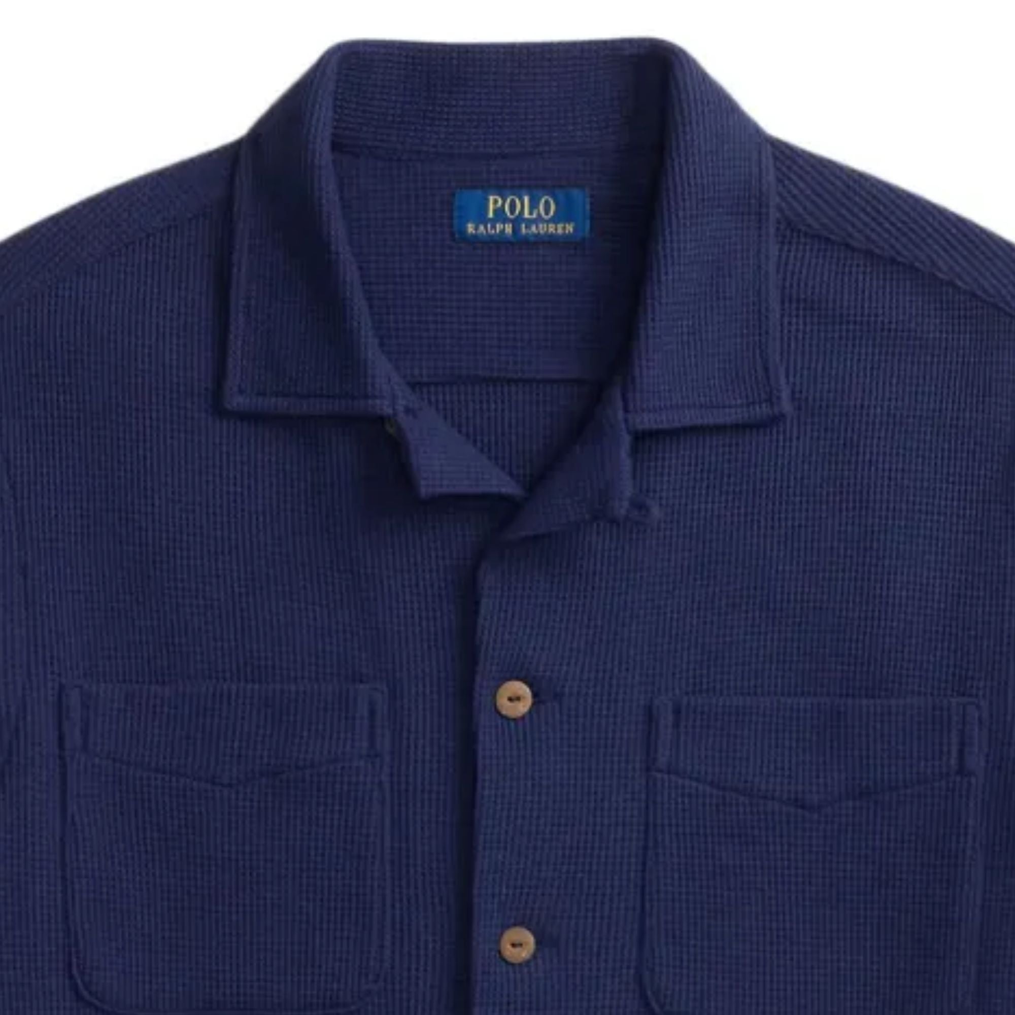 Polo Ralph Lauren Waffle Knit Camp Collar Shirt - Navy – Stuarts