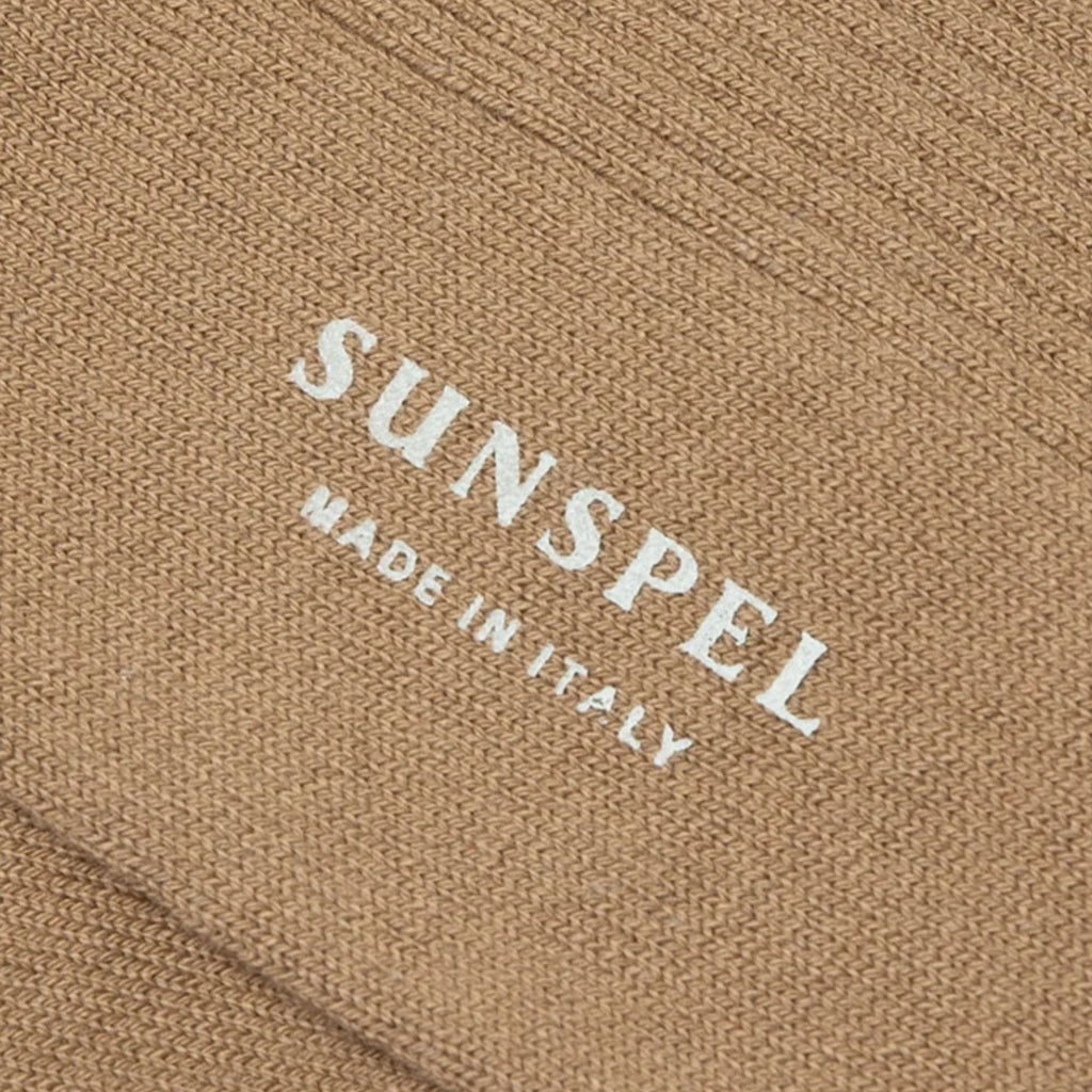 Sunspel Cotton Ribbed Socks - Dark Beige