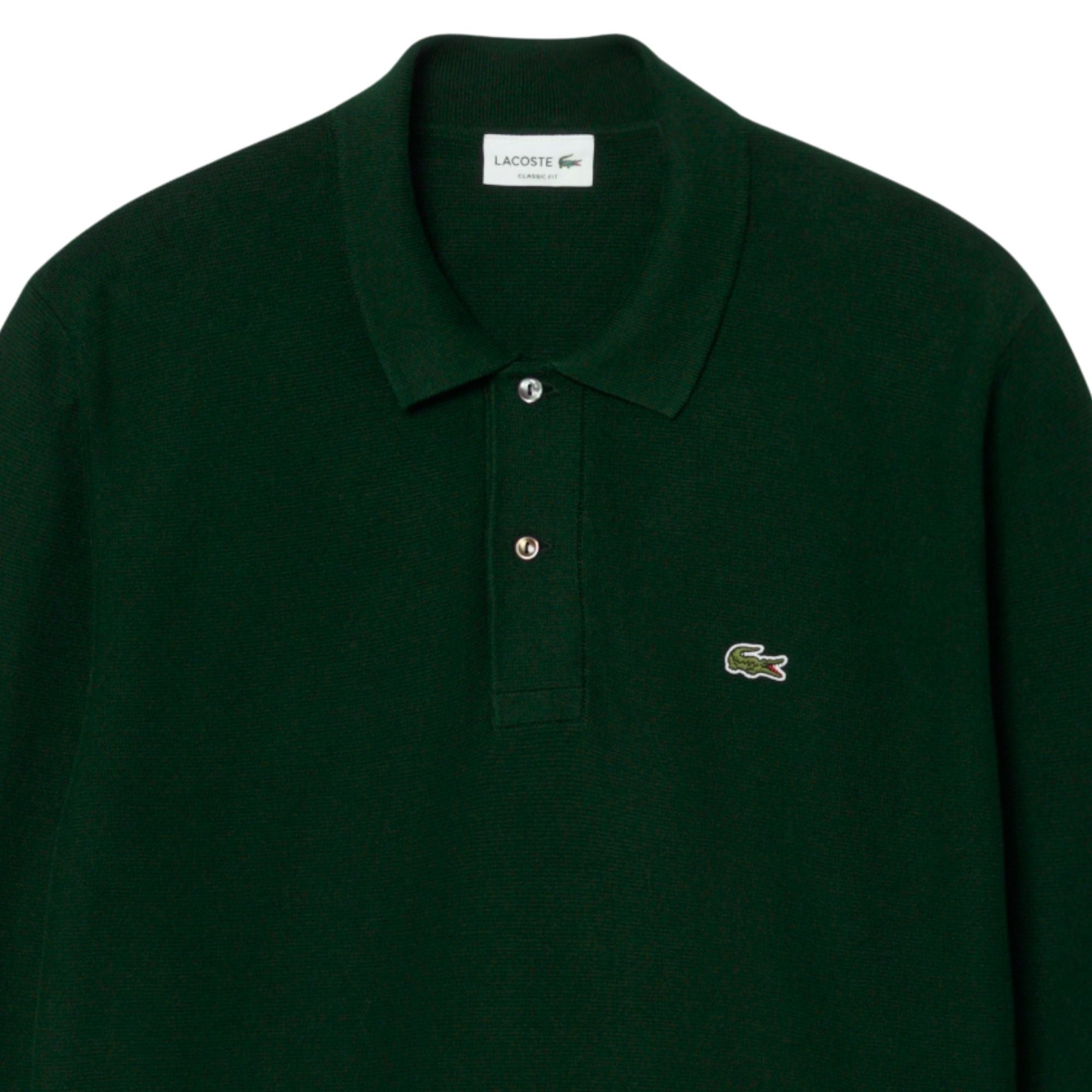 Lacoste Classic Fit Long Sleeved Knitted Polo Shirt - Green