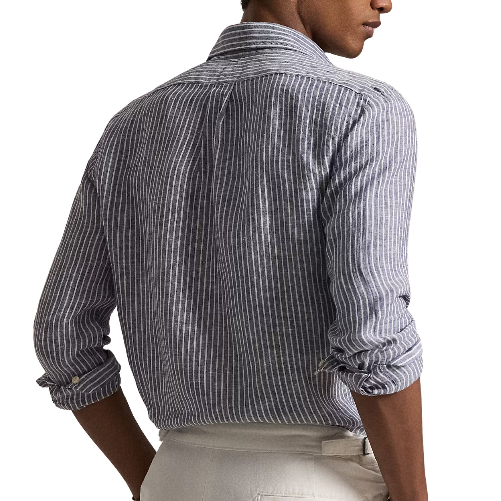 Custom Fit Striped Linen Shirt - Blue/White