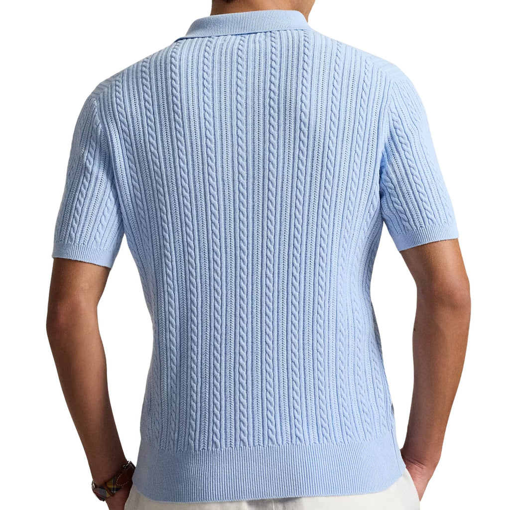 Polo Ralph Lauren Cable-Knit Cotton Polo-Collar Jumper - Office Blue