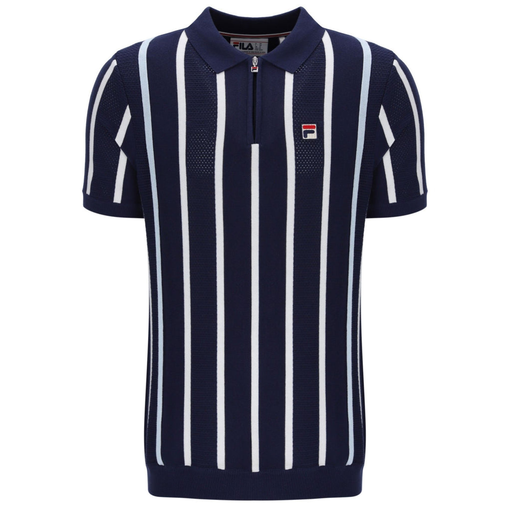 Fila Vintage Giorgio Crochet Patchwork Knitted Polo Shirt - Fila Navy
