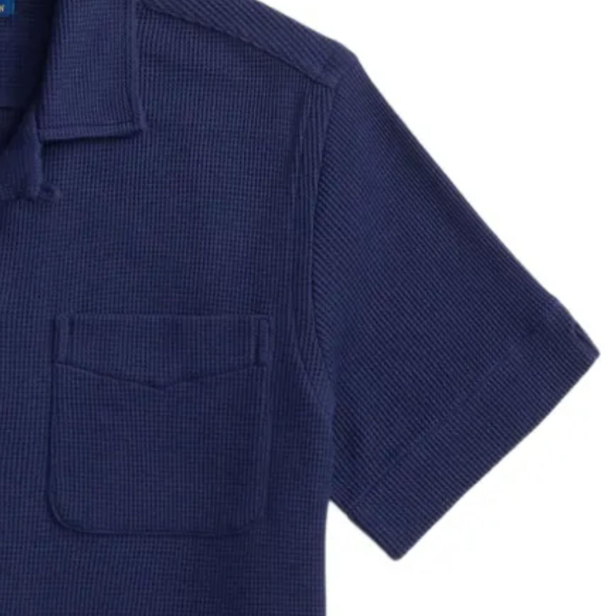 Waffle Knit Camp Collar Shirt - Navy