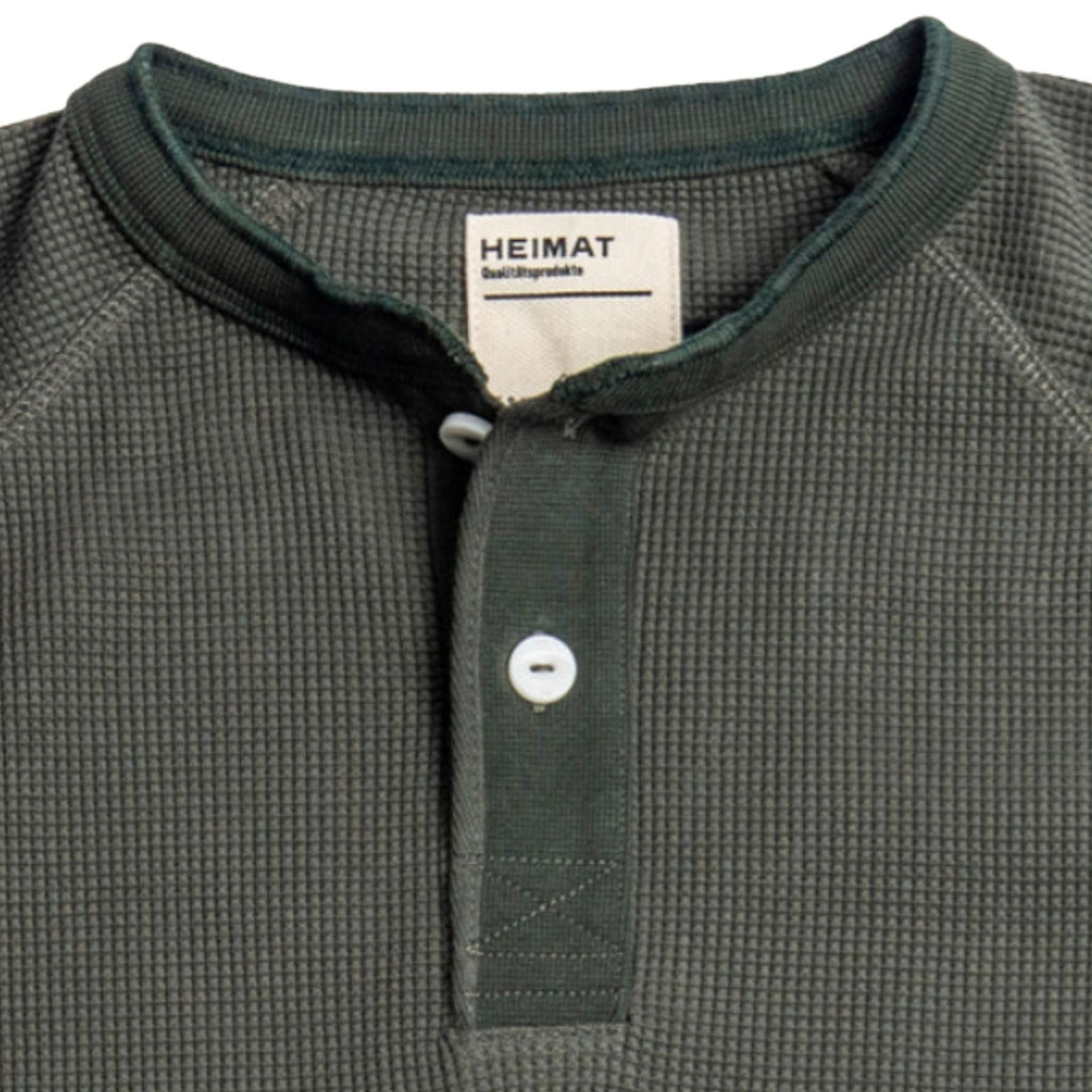 Heimat Henley Cotton Waffle Henley Polo - Military Green
