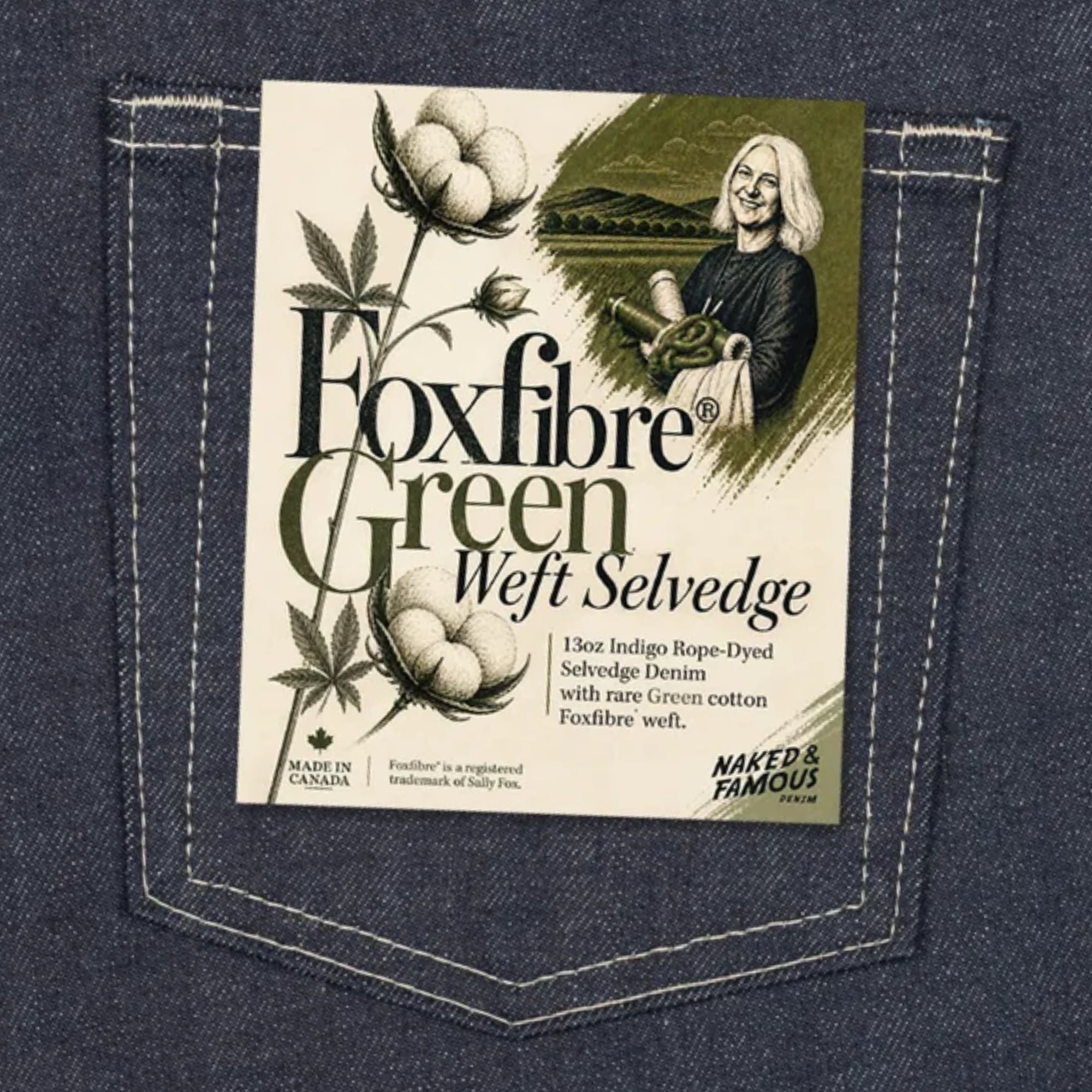 Naked and Famous Denim Strong Guy Fox Fibre Green Weft - Indigo