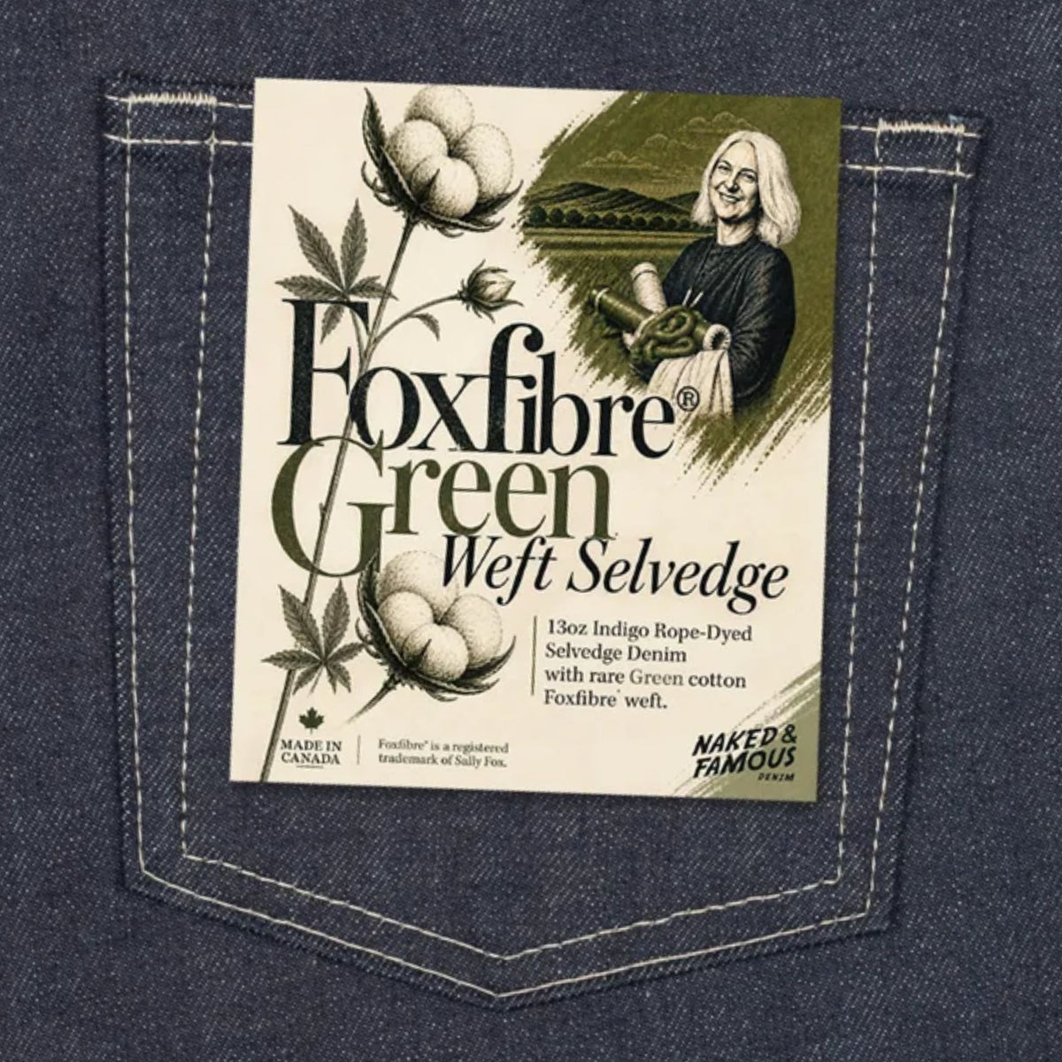 Naked and Famous Denim Strong Guy Fox Fibre Green Weft - Indigo