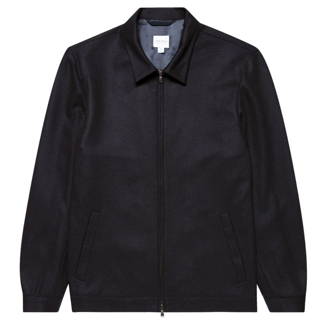 Sunspel Boiled Wool Zip Jacket - Navy