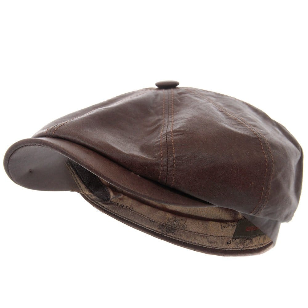 Stetson Hats Hatteras Lambskin Newsboy Cap- Brown