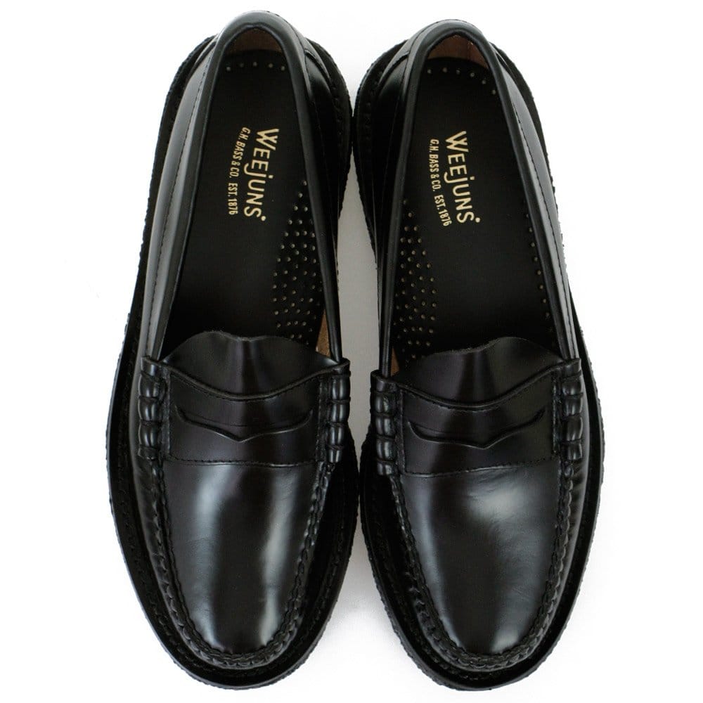 G.H. Bass Weejun Bass Weejuns Larson Moc Penny Crepe Black Leather Shoes