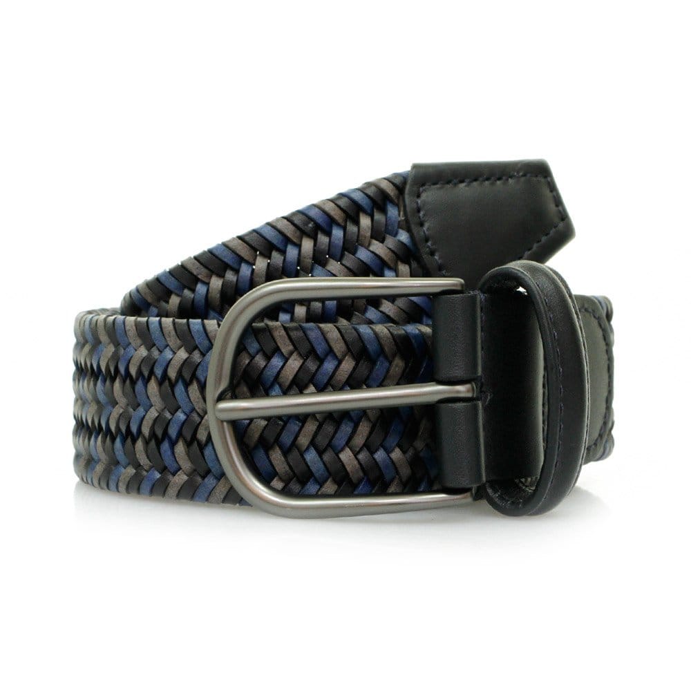 Anderson's Belts Woven Braided Leather Belt - Navy/Black