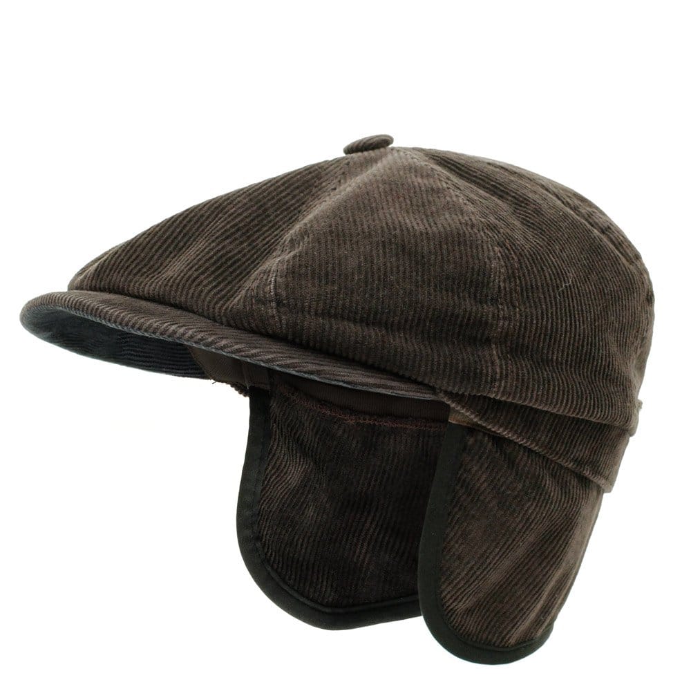 Stetson Hats Hatteras Corduroy Ear Flap Flat Cap- Brown