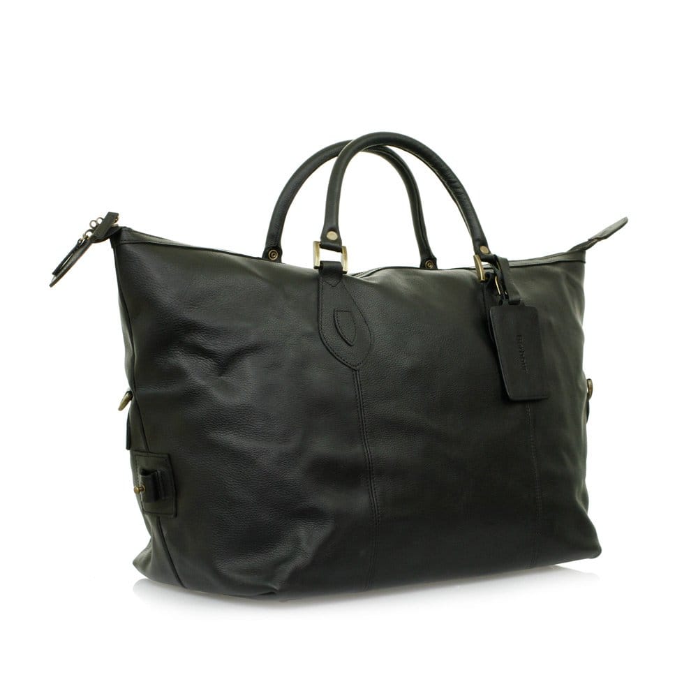 Barbour Medium Explorer Black Leather Travel Bag UBA0008BK11