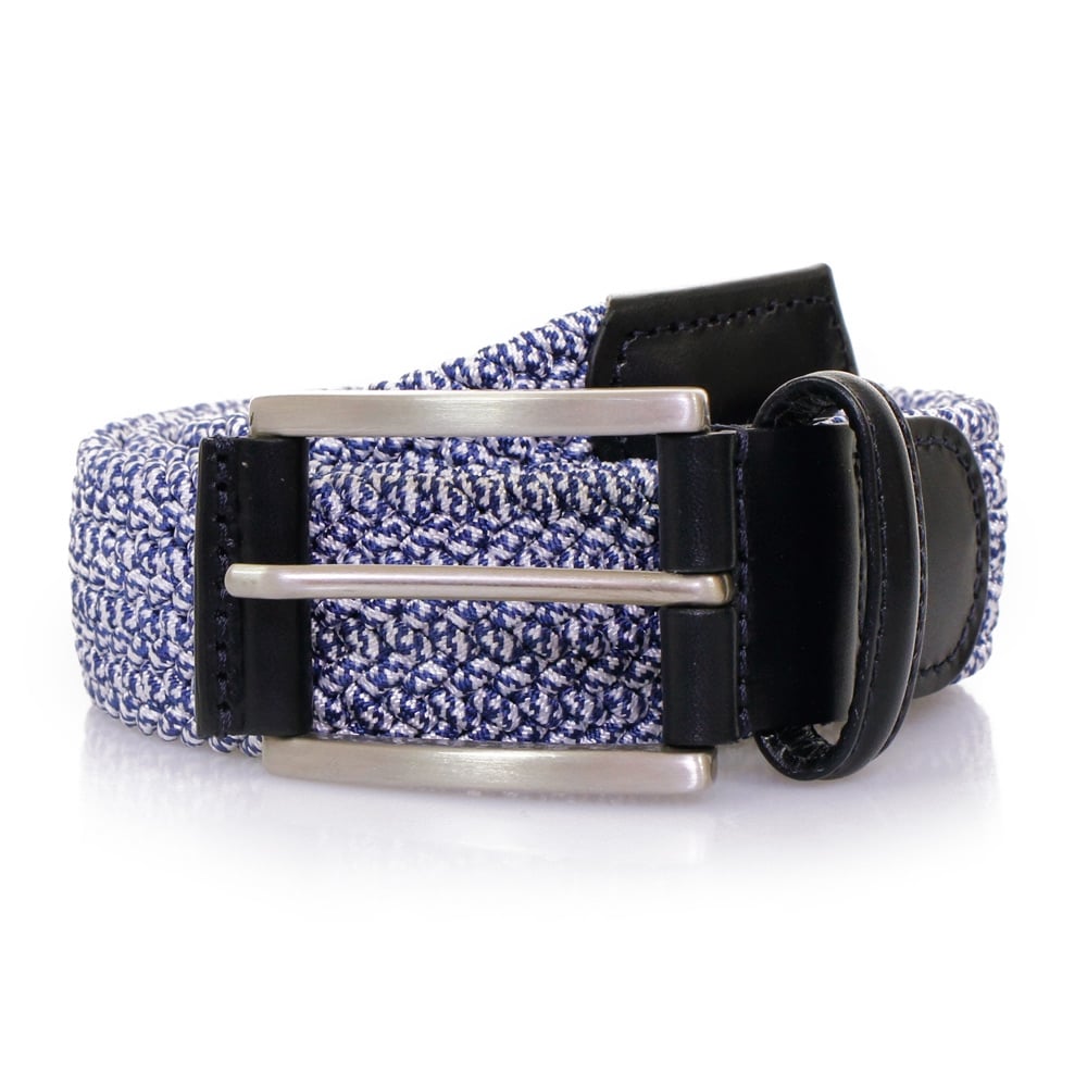 Anderson's Belts Leather Trimmed Elasticated Woven Belt - Blue
