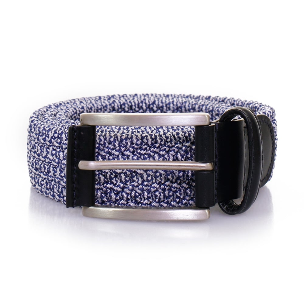 Anderson's Belts Leather Trimmed Elasticated Woven Belt - Blue